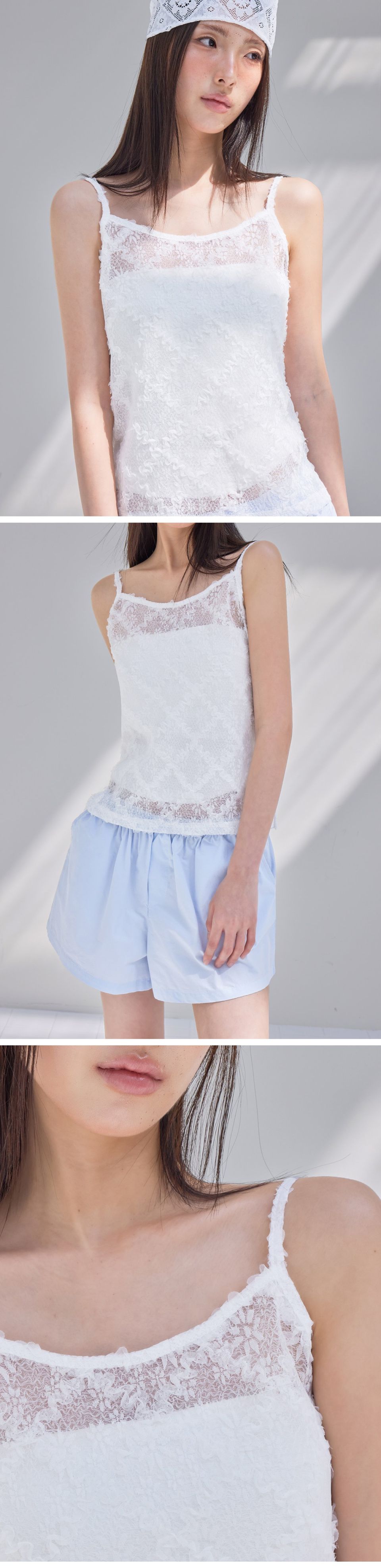 MUSINSA | LONDONDADA Floral Lace Layered Tank Top, IVORY