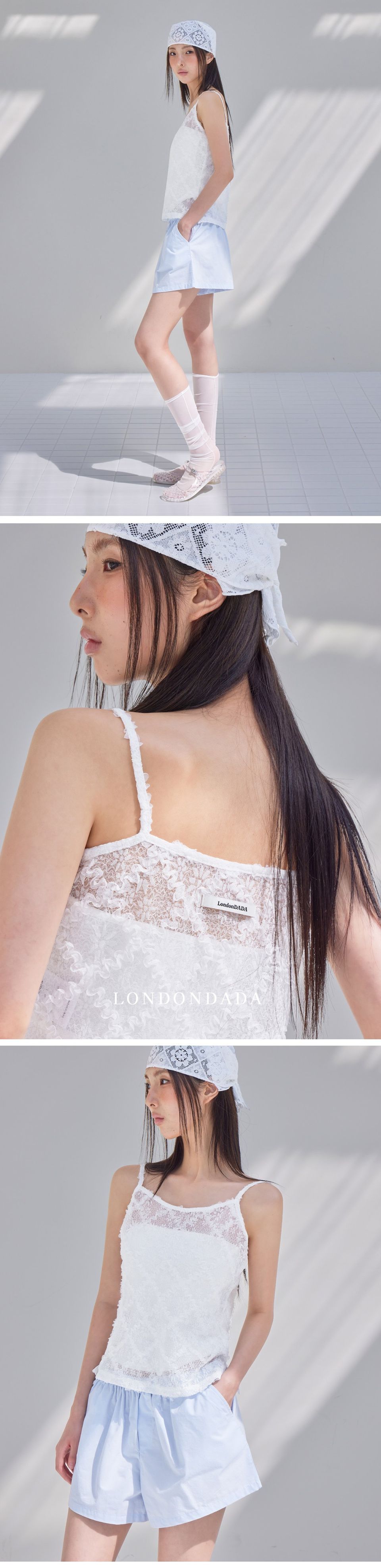 MUSINSA | LONDONDADA Floral Lace Layered Tank Top, IVORY