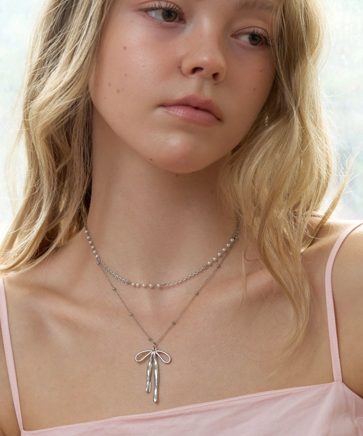 판타스틱 플래닛(FANTASTIC PLANET) ribbon pearl layered necklace