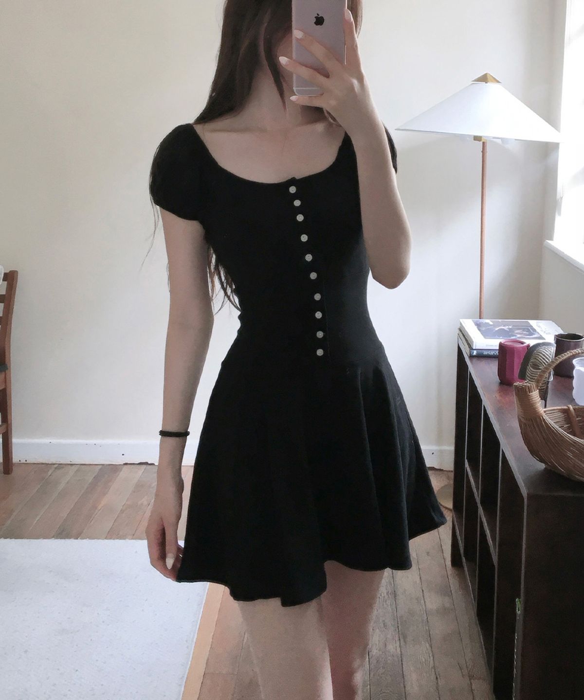 위스페어리(WHISFAIRY) Button Flare Dress - BLACK