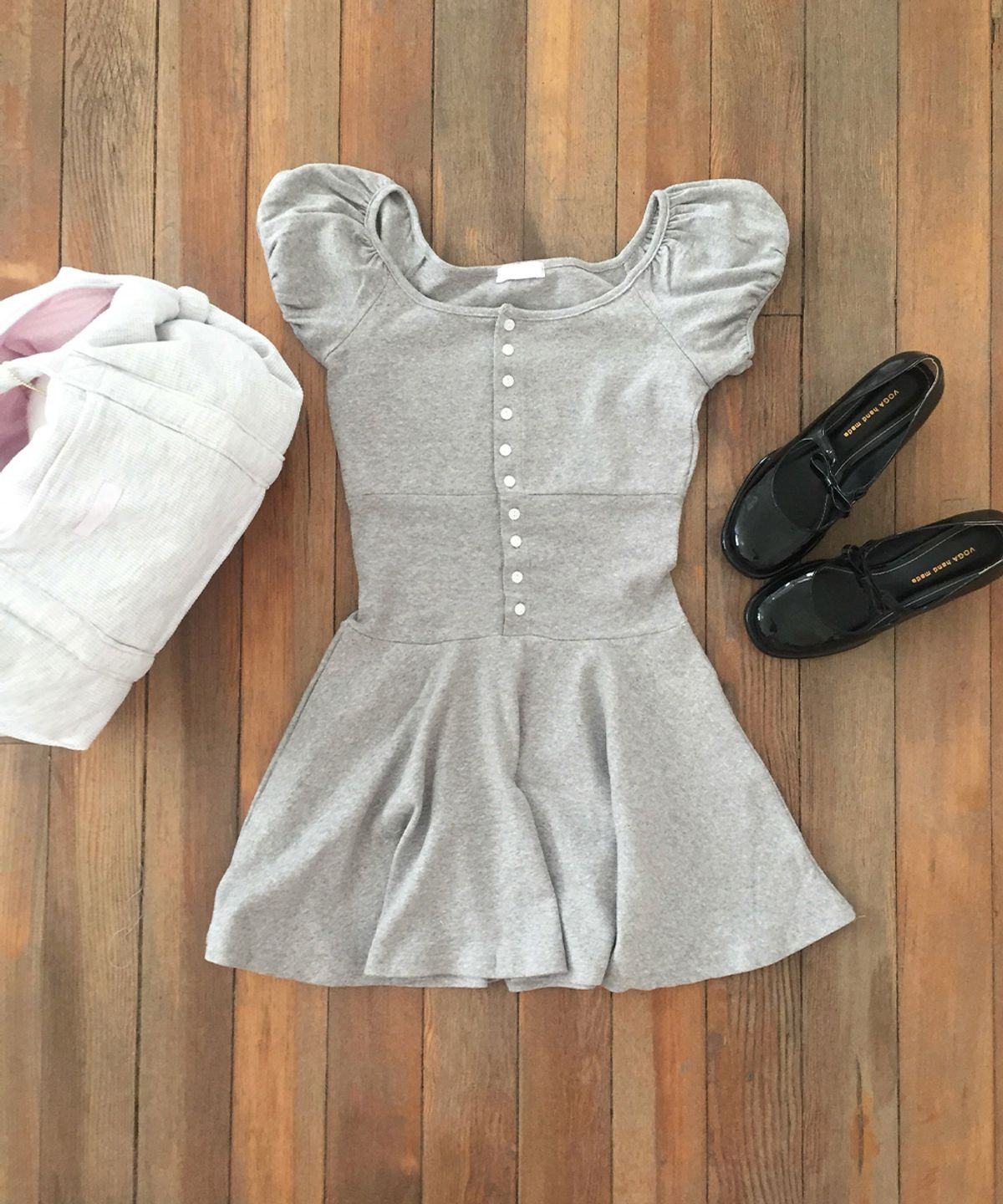 위스페어리(WHISFAIRY) Button Flare Dress - GRAY