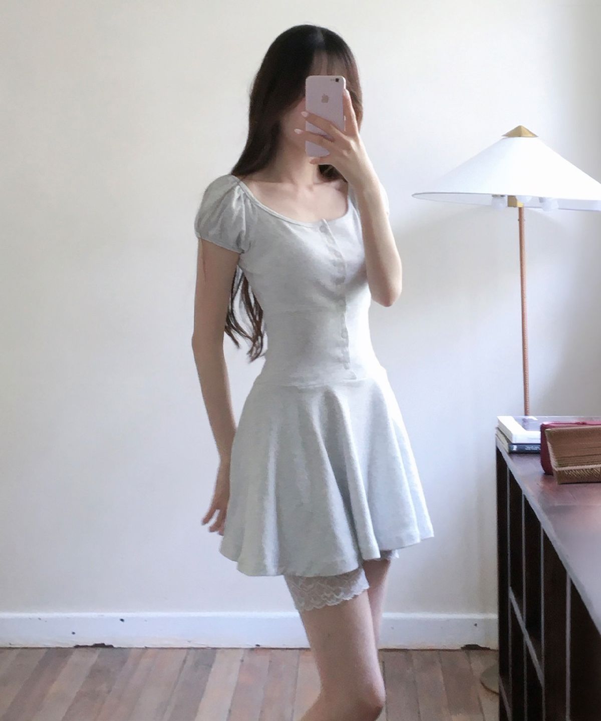 위스페어리(WHISFAIRY) Button Flare Dress - MELANGE GRAY