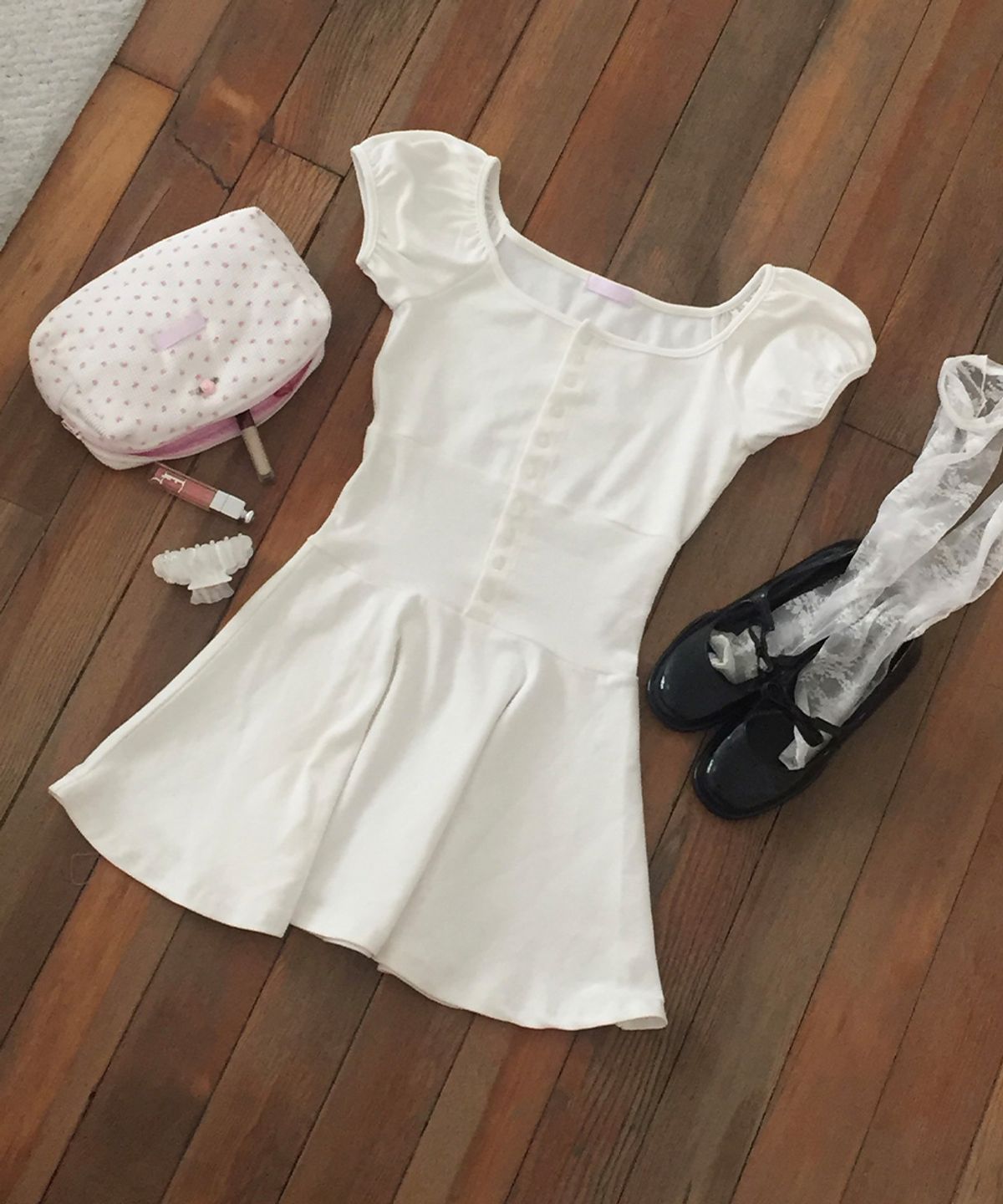 위스페어리(WHISFAIRY) Button Flare Dress - WHITE