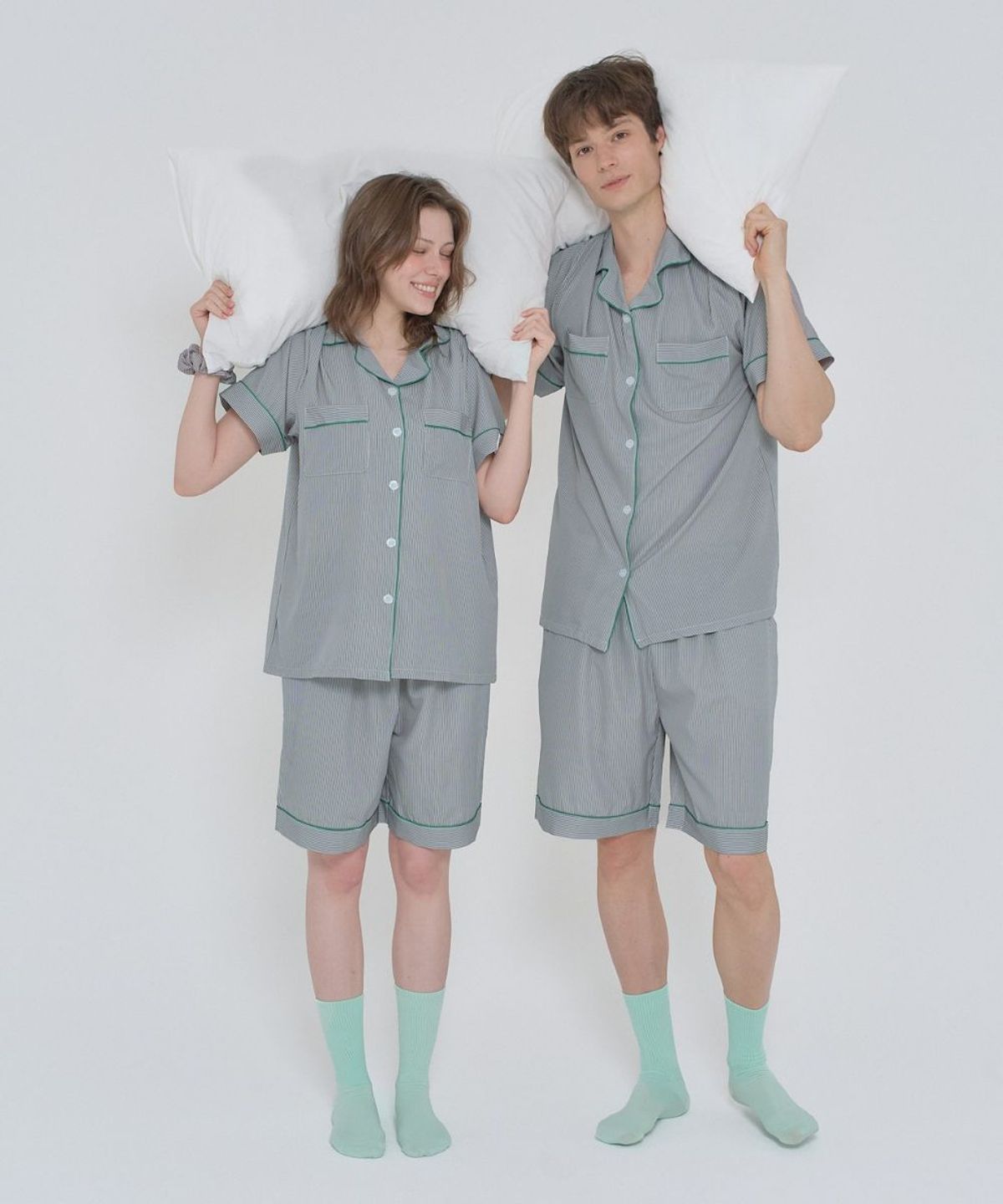오오티엔(OOTN) 여름 쿨링 내추럴스트라이프 반팔 반바지 긴바지 잠옷세트
