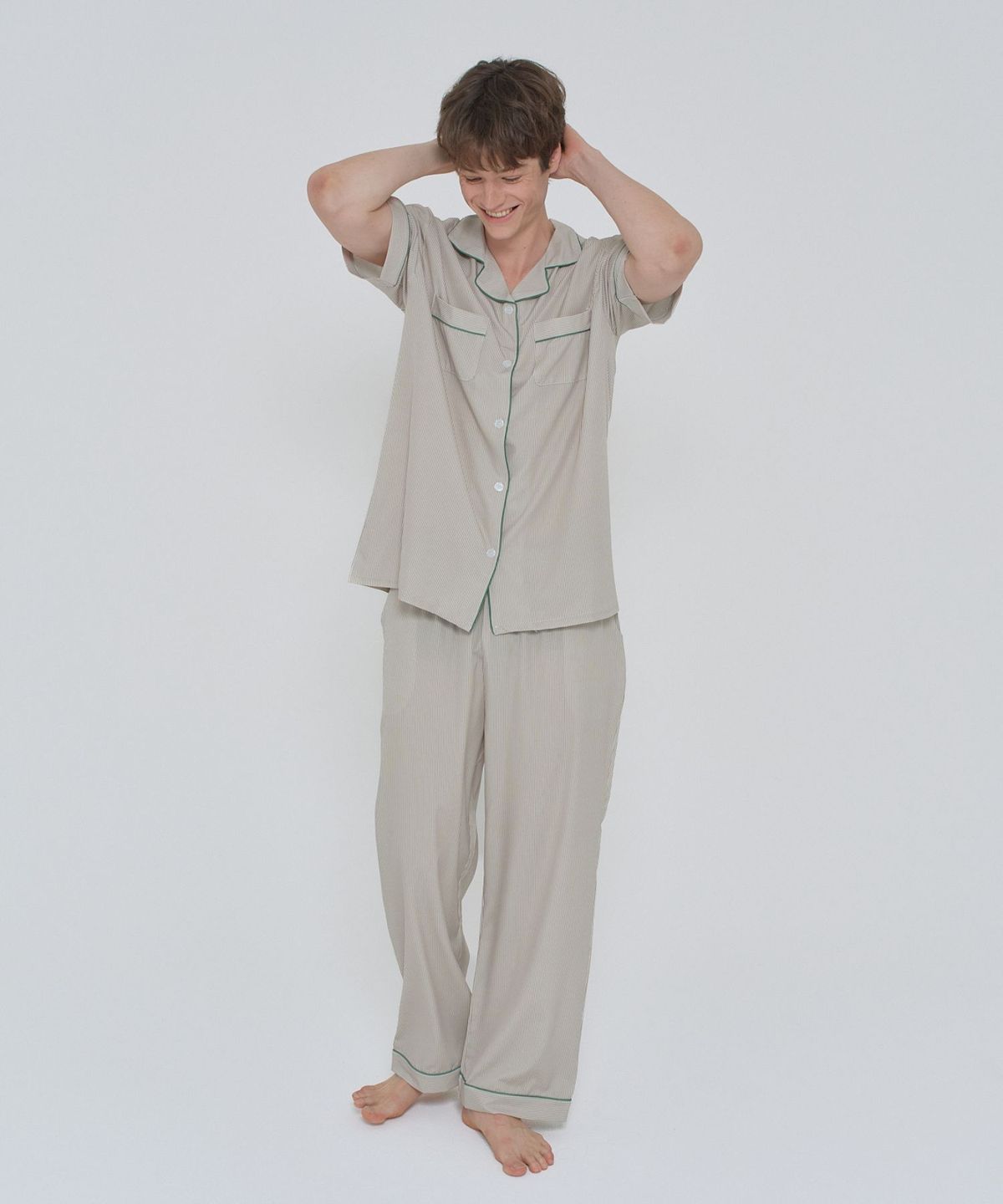 오오티엔(OOTN) 여름 쿨링 내추럴스트라이프 반팔 반바지 긴바지 잠옷세트