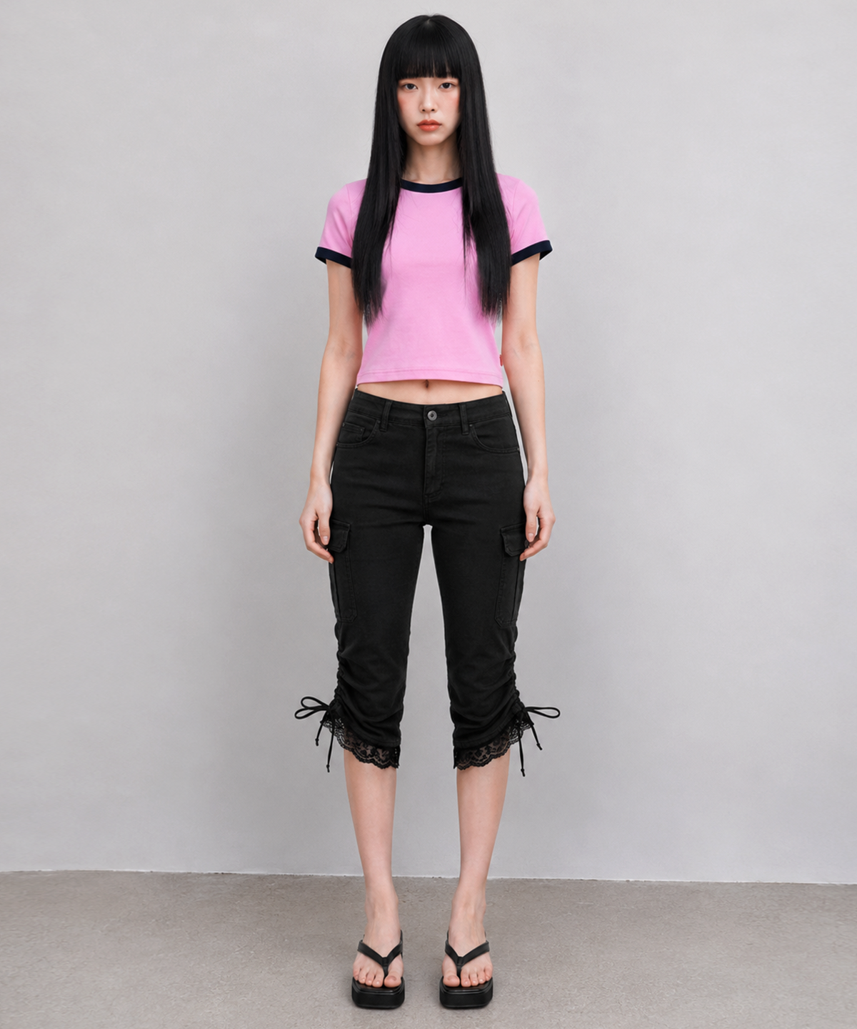 에이던엠(ADERNM) DAILY CROP RINGER T-SHIRTS (PINK)