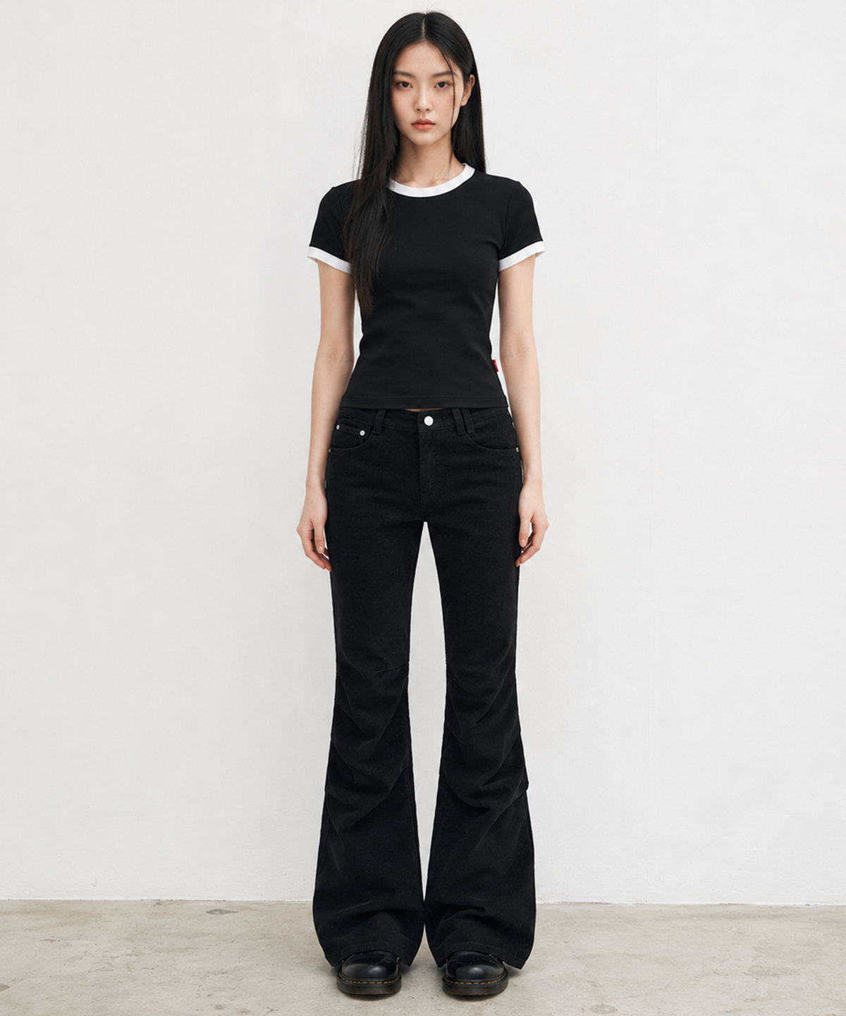 에이던엠(ADERNM) DAILY CROP RINGER T-SHIRTS (BLACK)