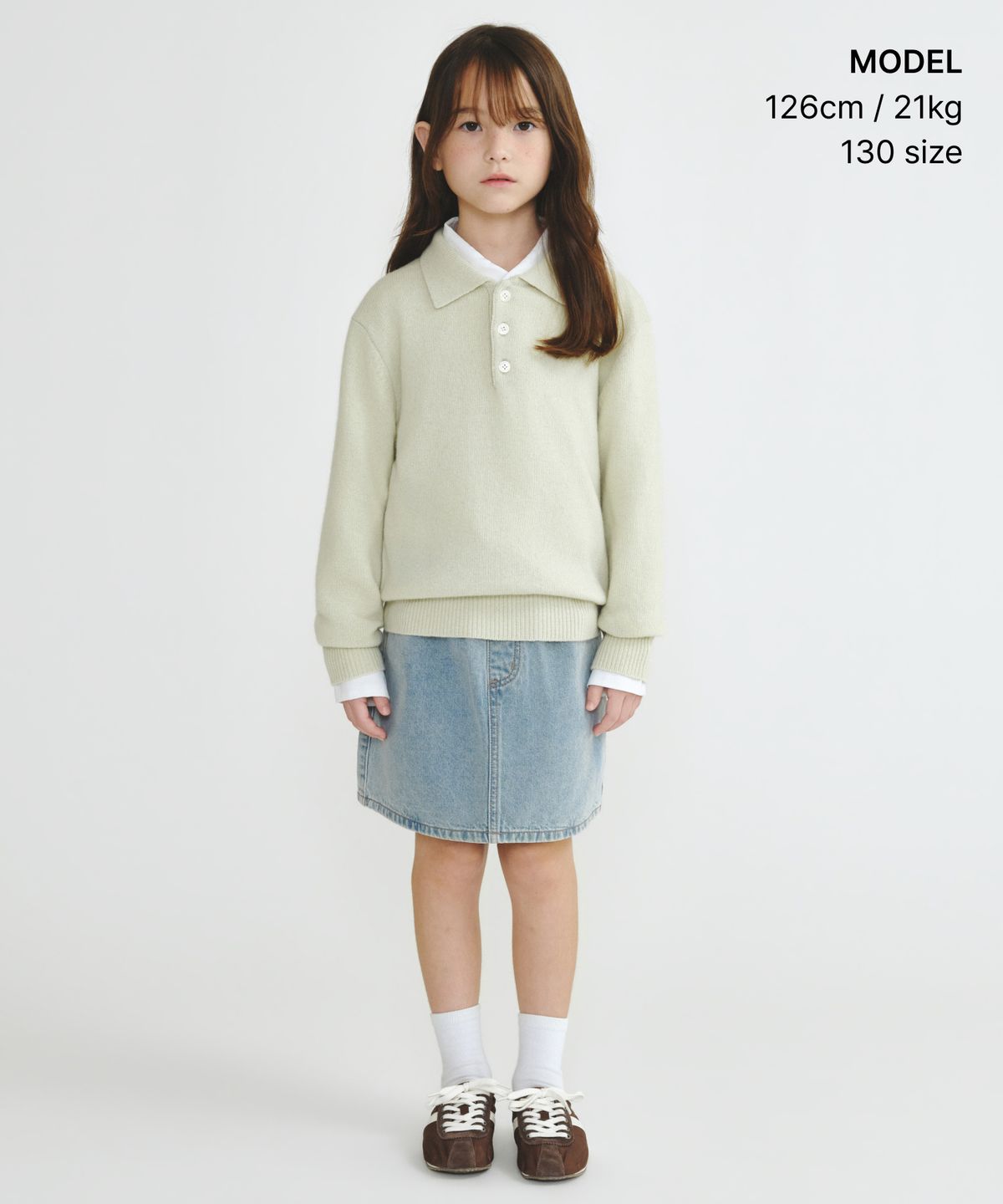 무신사 스탠다드 키즈(MUSINSA STANDARD KIDS) [빅토리아 울] 미니멀 칼라드 니트 [페일 그린]