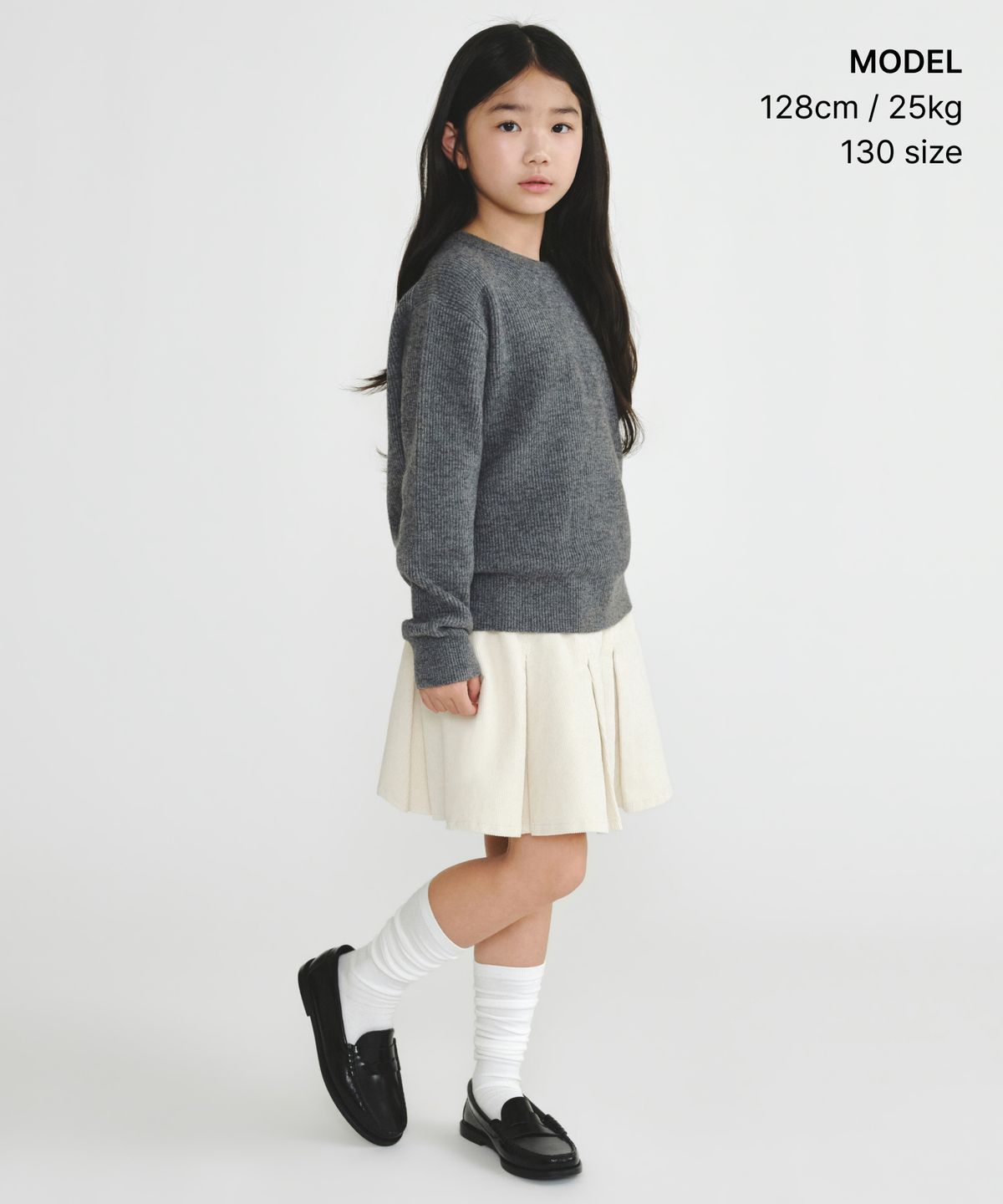 무신사 스탠다드 키즈(MUSINSA STANDARD KIDS) [빅토리아 울] 미니멀 리브드 크루 넥 니트 [헤더 그레이]