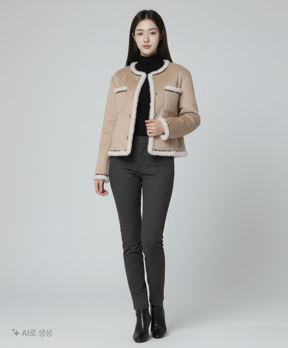 미쏘(MIXXO) 라운드넥 무스탕_MIWJLDV11G S