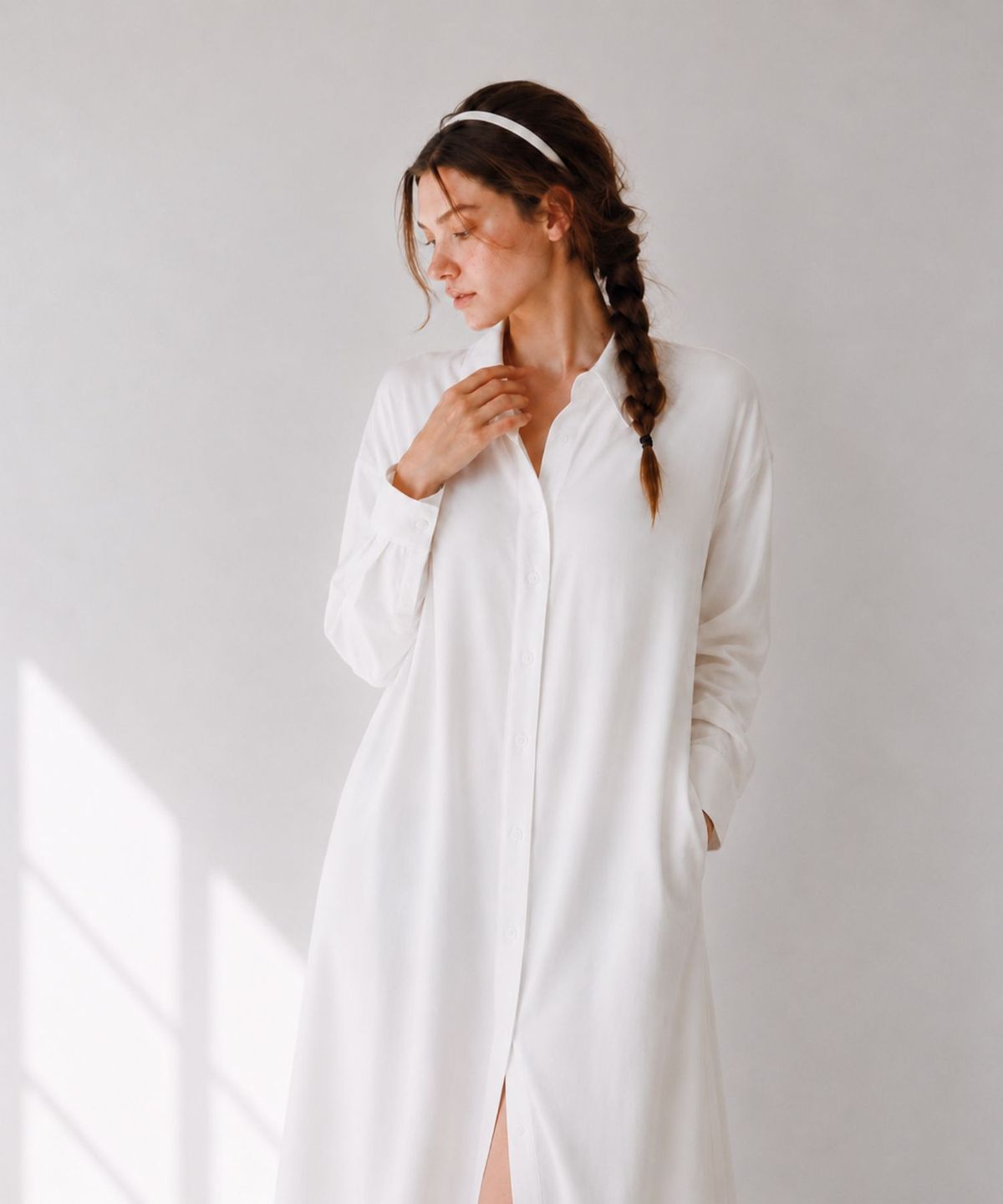 블랙크러쉬(BLACRUSH) Cooling Silky Long Shirt Dress / 퓨어화이트