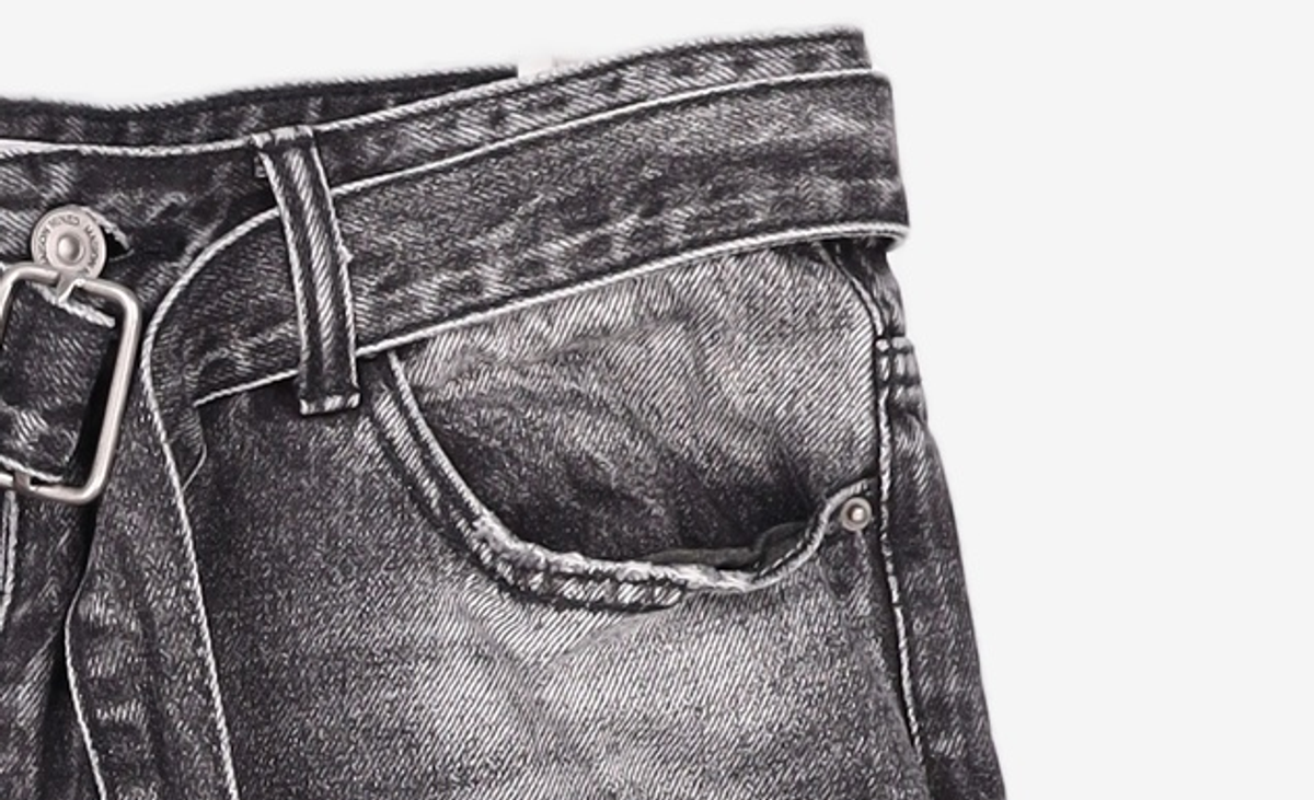 메종미네드(MAISON MINED) BERMUDA BELTED HALF DENIM BLACK 46