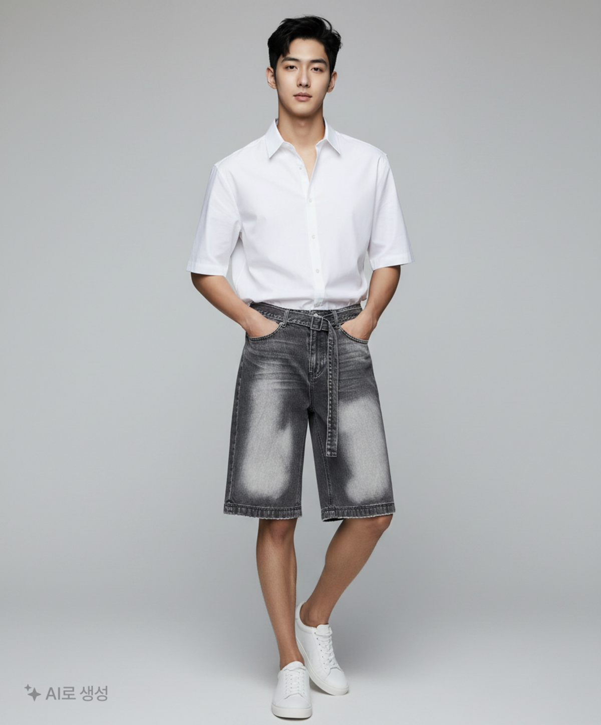 메종미네드(MAISON MINED) BERMUDA BELTED HALF DENIM BLACK 46