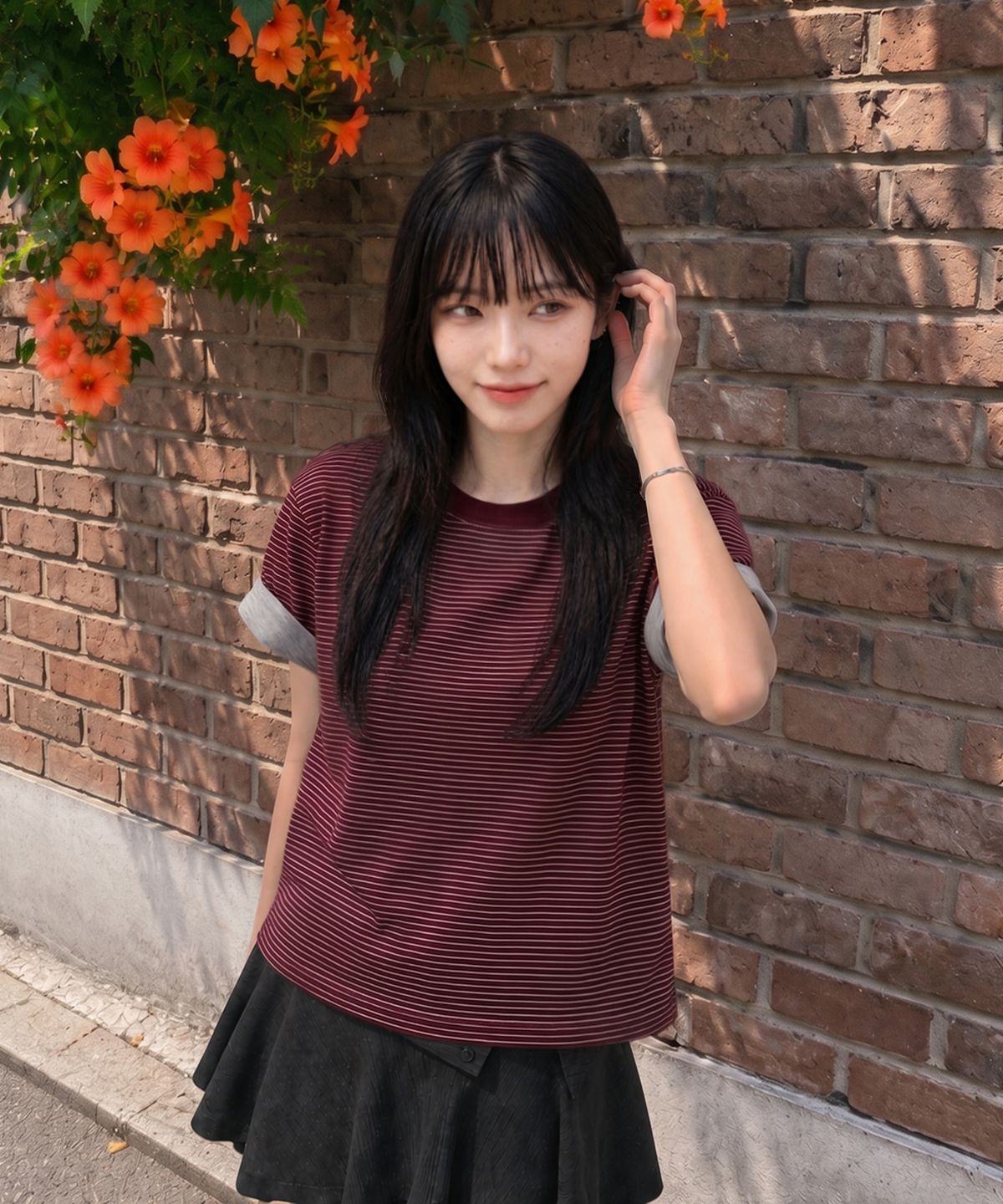 필루미네이트(FILLUMINATE) 데일리 롤업 레이어드 ST 크롭 티셔츠-3Color
