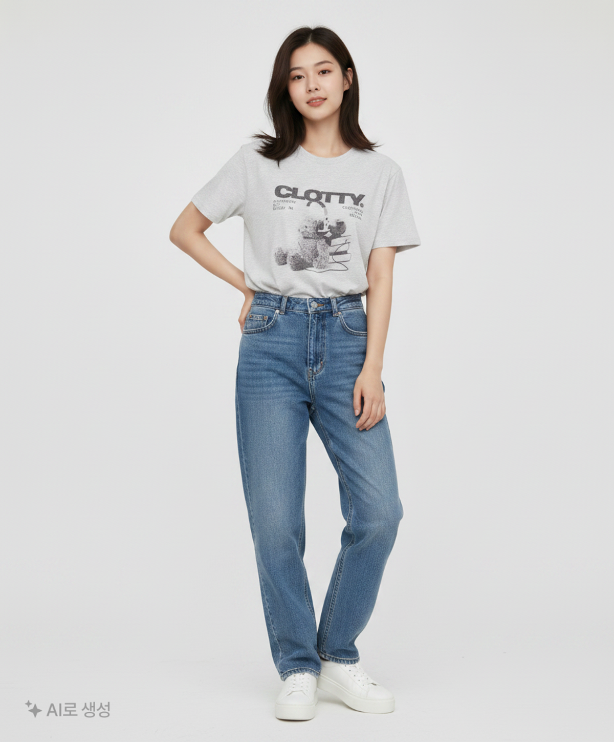 클로티(CLOTTY) BUDDY BEAR GRAPHIC T-SHIRT LIGHT GREY(CY2CMFT518A) FREE
