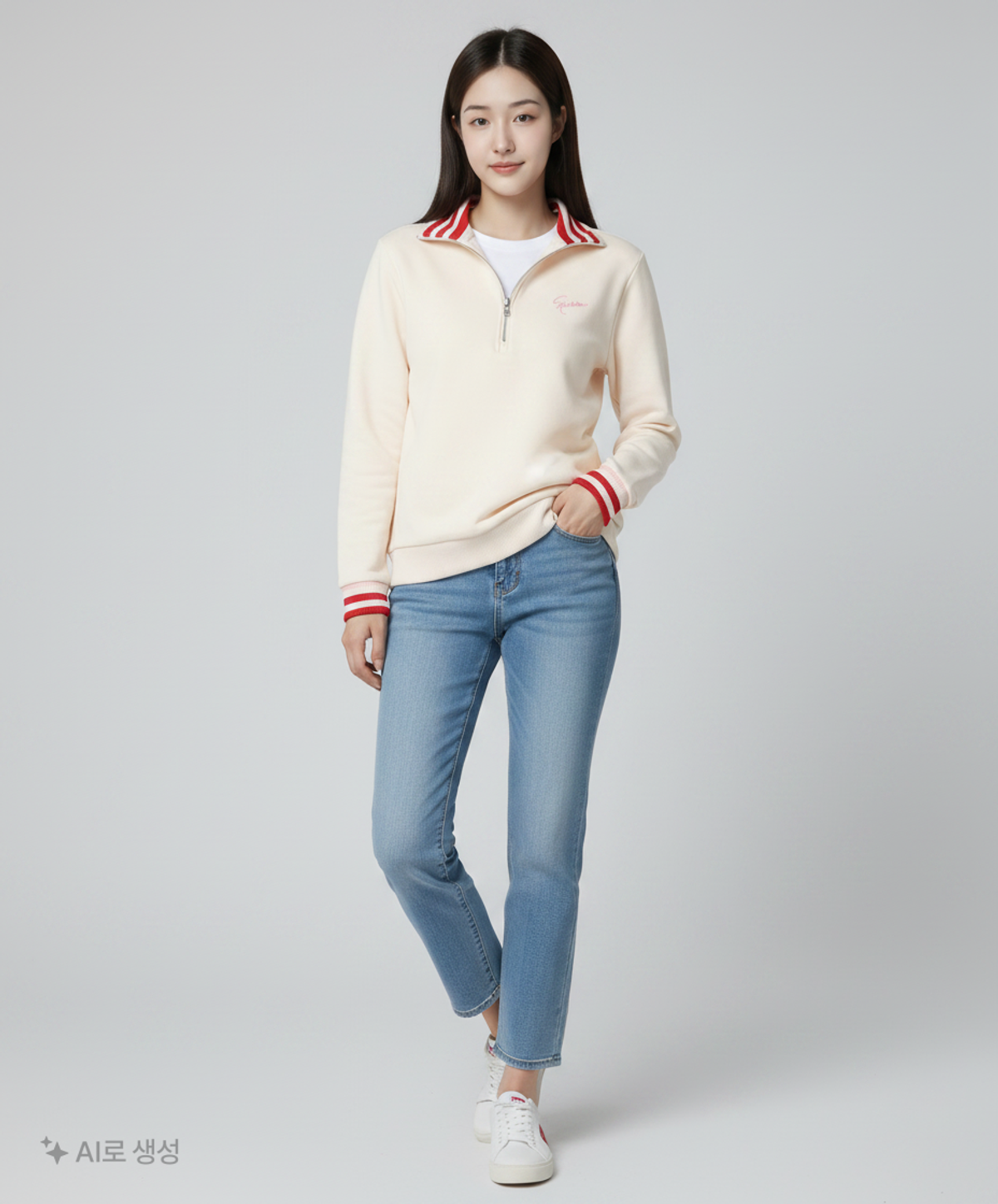 잭니클라우스(JACKNICKLAUS) 여성 배색 하프집업 스판 티셔츠_LWTAS22051IVX 100