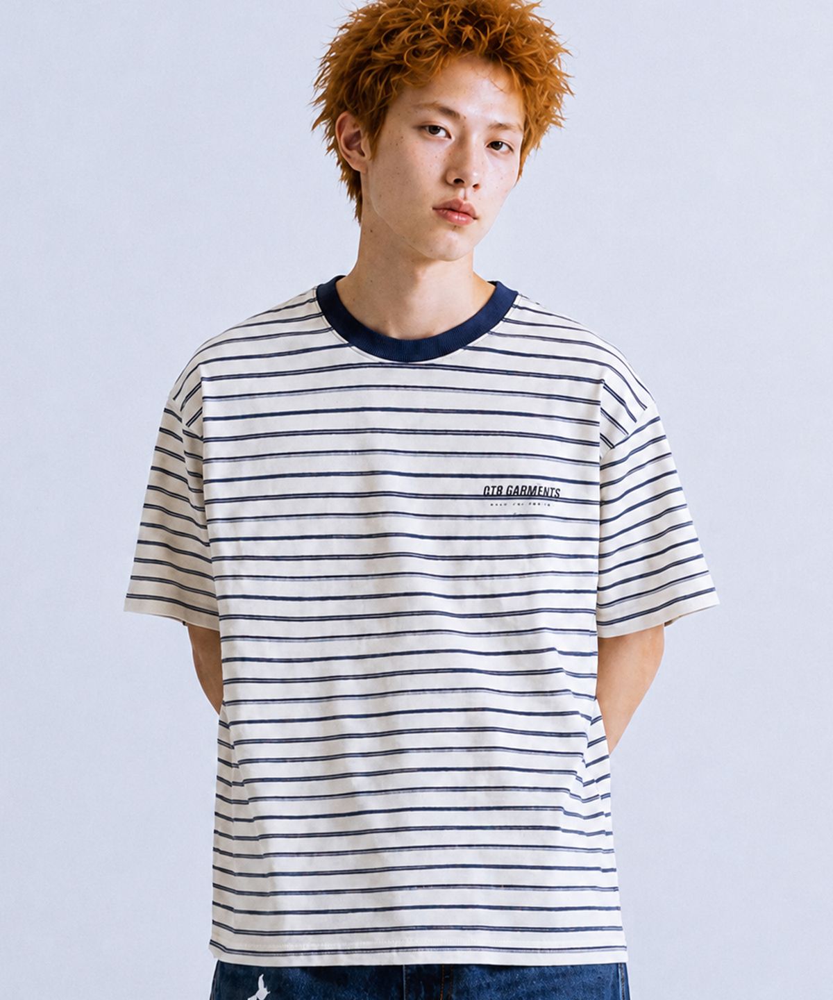 큐티에잇 가먼츠(QT8 GARMENTS) LB Stripe Simple Logo Washed Tee (Ivory)