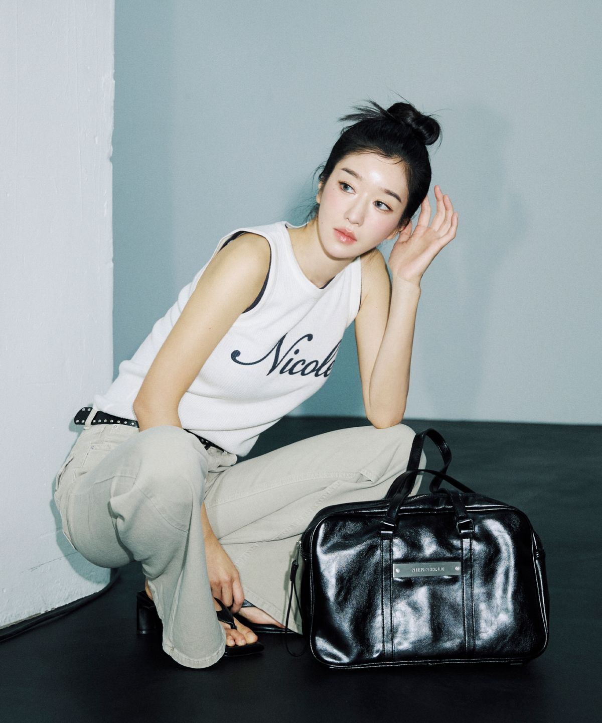 닉앤니콜(NICK&NICOLE) VINTAGE WASH BOOTCUT DENIM PANTS_KHAKI