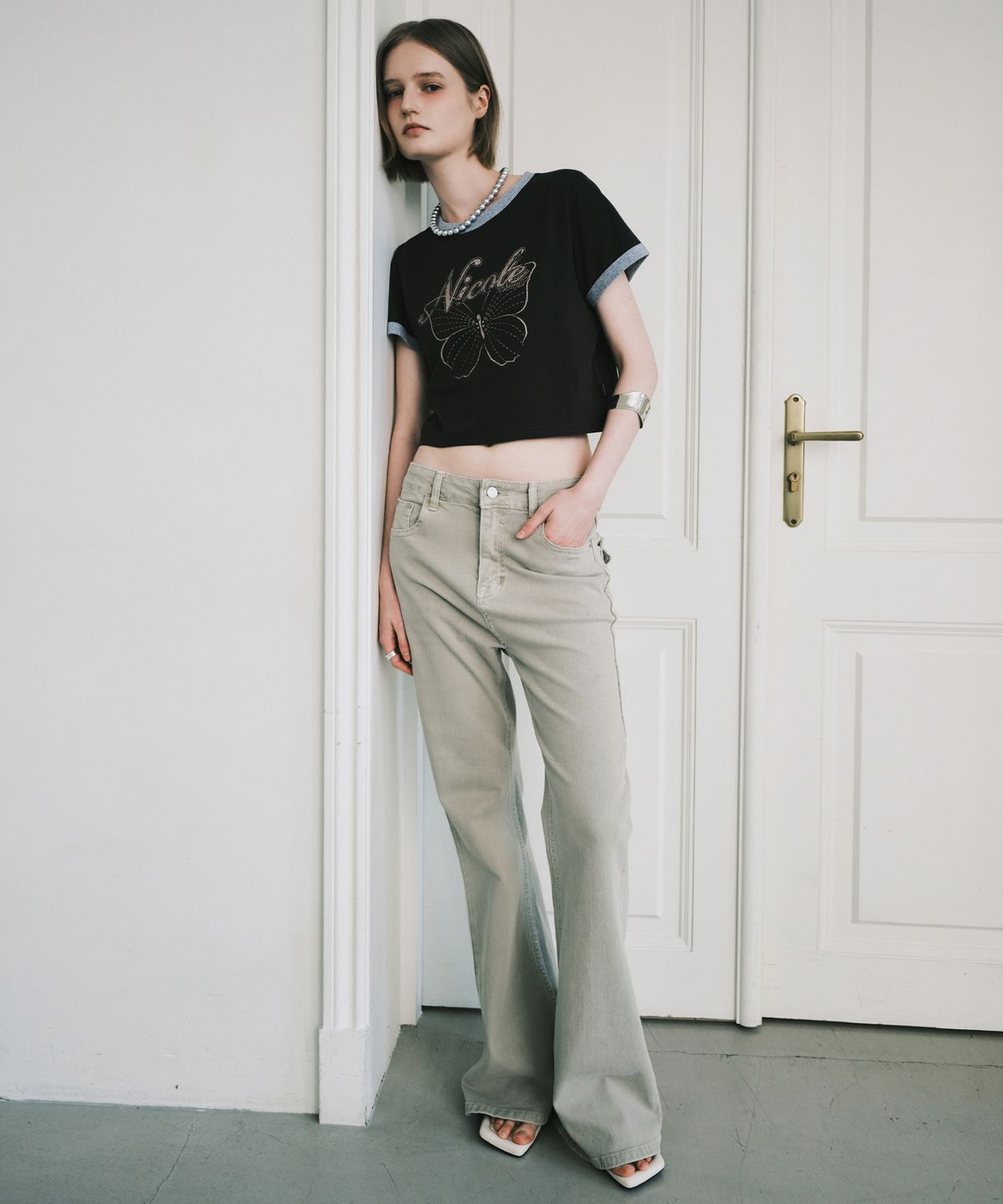 닉앤니콜(NICK&NICOLE) VINTAGE WASH BOOTCUT DENIM PANTS_KHAKI