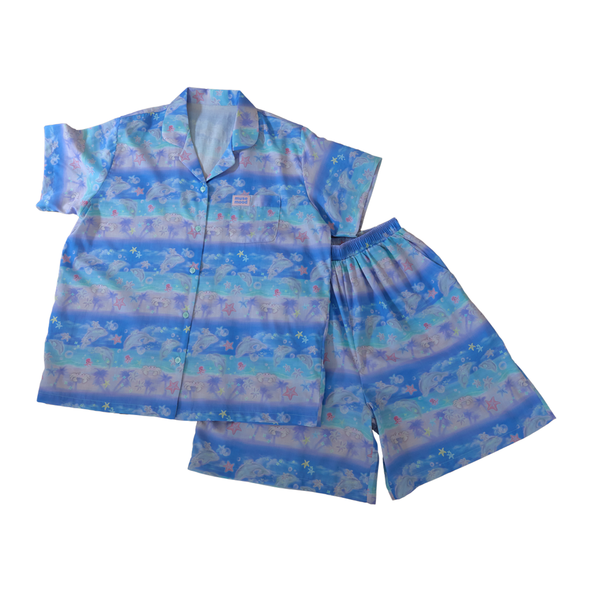 뮤즈무드(MUSEMOOD) [루즈/80수새틴면] Dolphin Beach summer pajama 잠옷