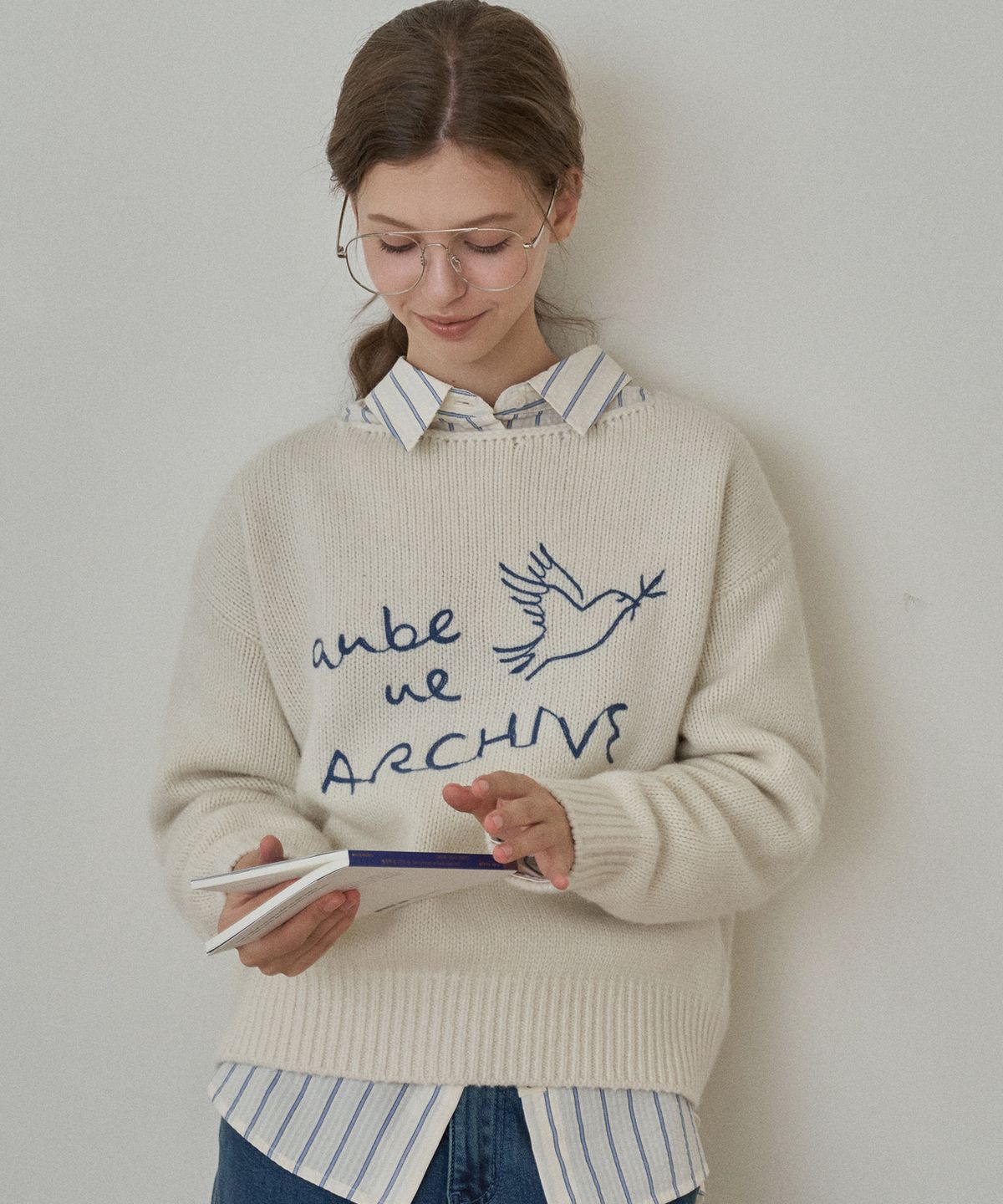 오브유이(AUBE UE) [2color] 프렌치 드로잉 니트