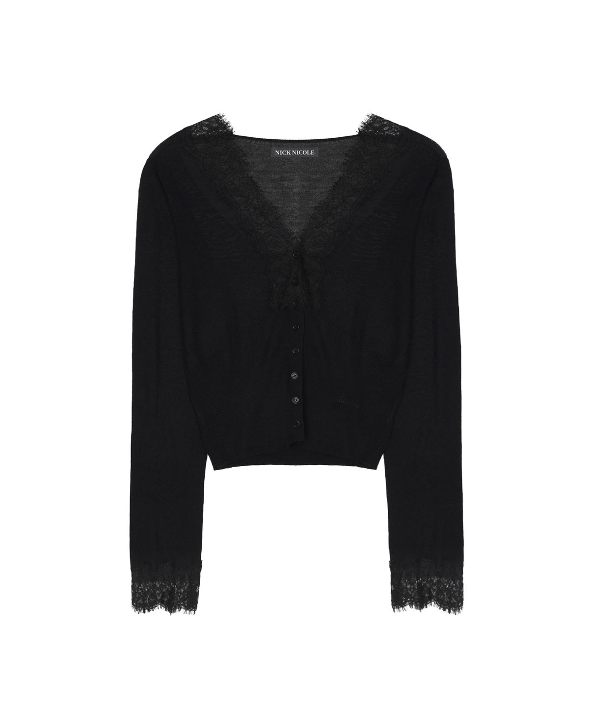 닉앤니콜(NICK&NICOLE) LACE V-NECK KNIT CARDIGAN TOP_BLACK