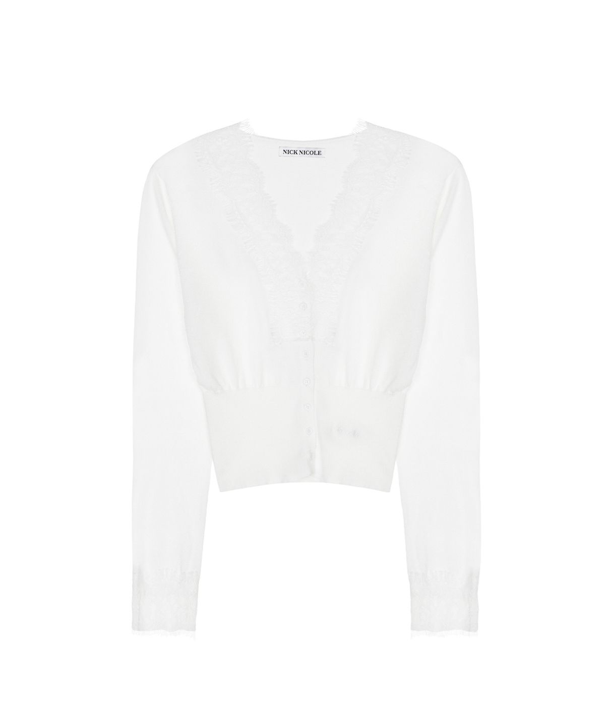 닉앤니콜(NICK&NICOLE) LACE V-NECK KNIT CARDIGAN TOP_WHITE