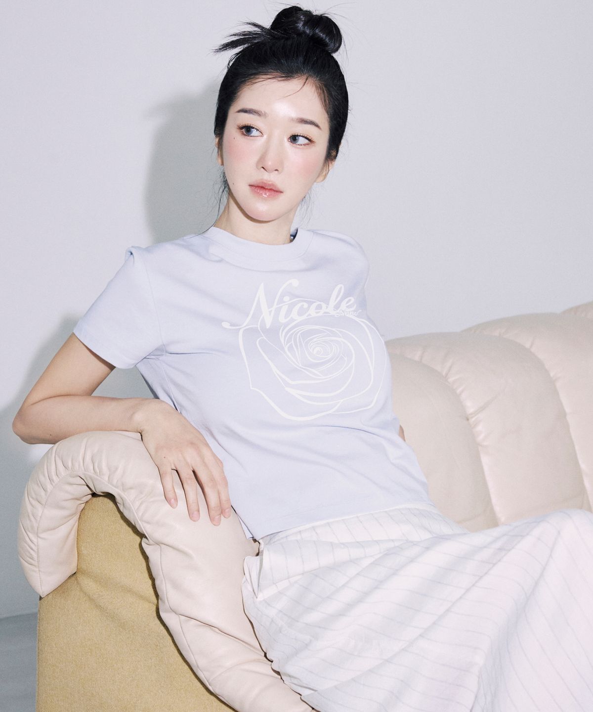 닉앤니콜(NICK&NICOLE) LINEN STRIPE LONG SKIRT_IVORY