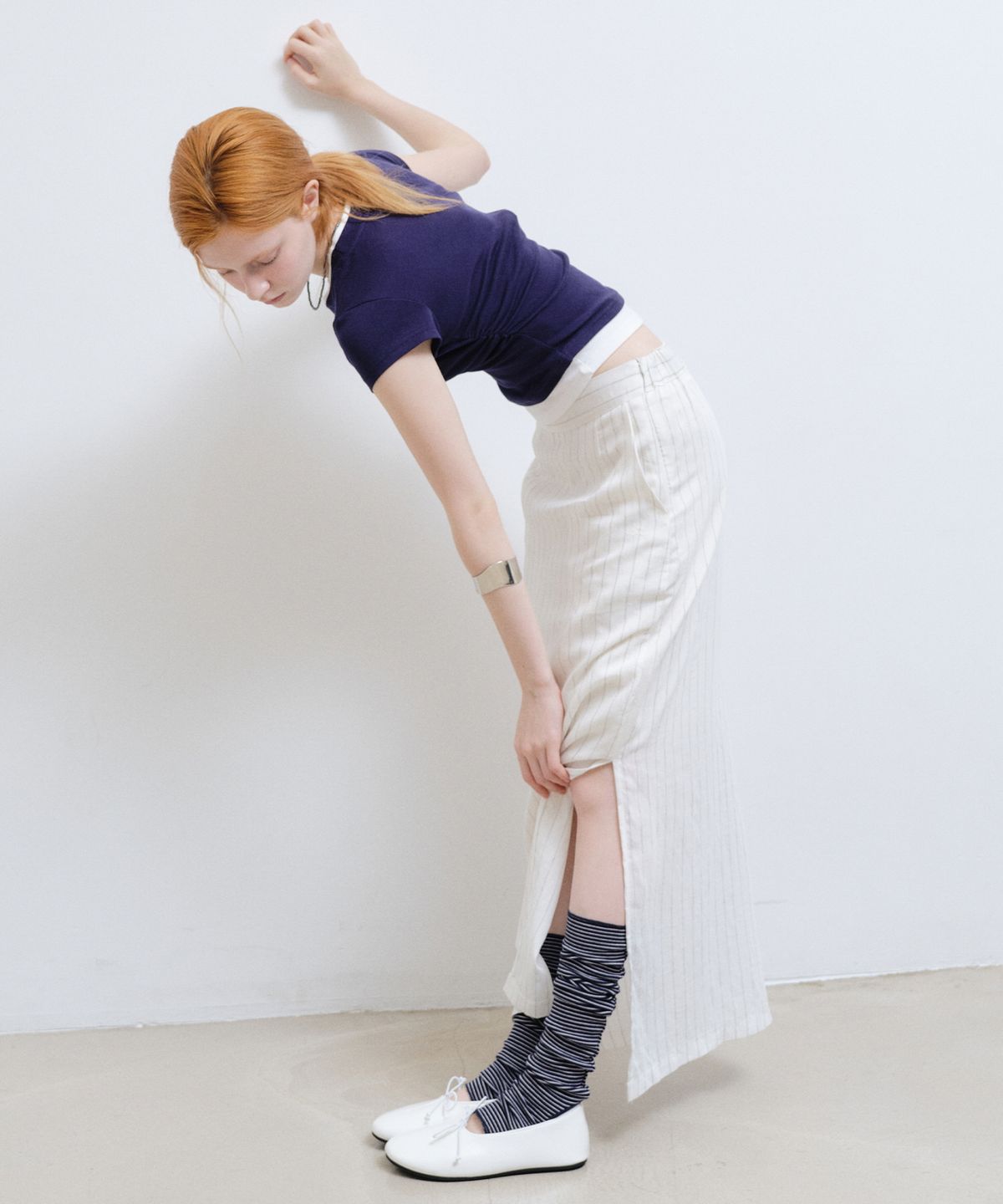 닉앤니콜(NICK&NICOLE) LINEN STRIPE LONG SKIRT_IVORY