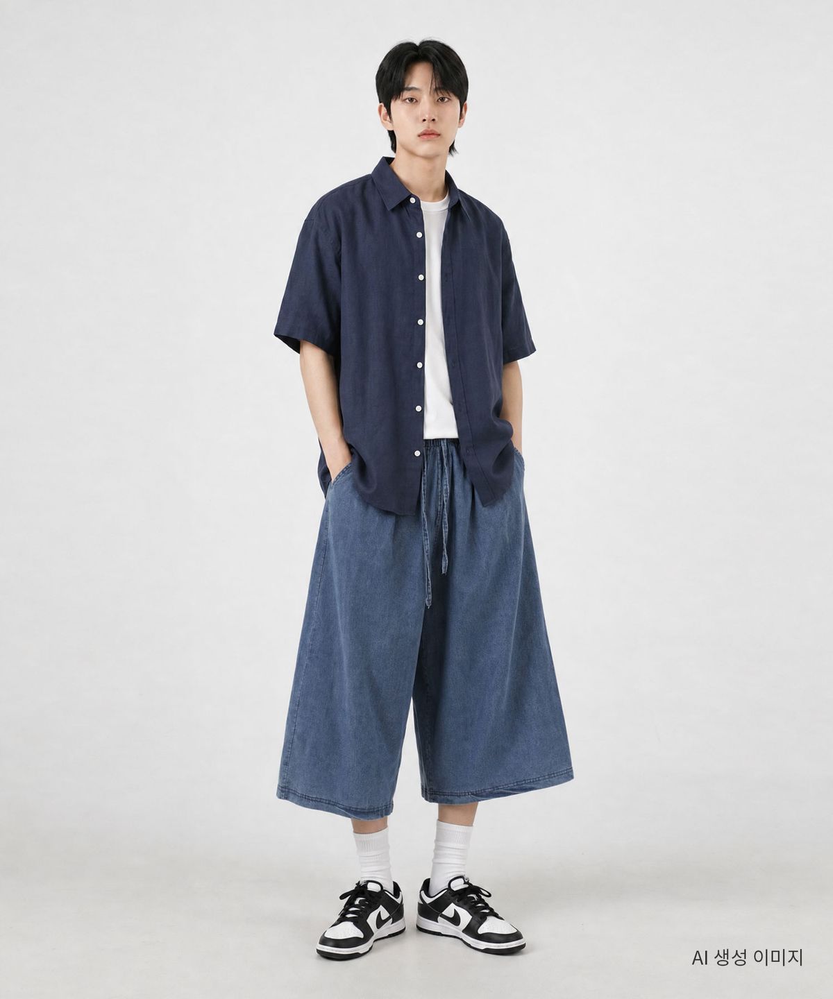 음(UMM) 허리밴딩 에어데님 와이드8부팬츠 3COLOR