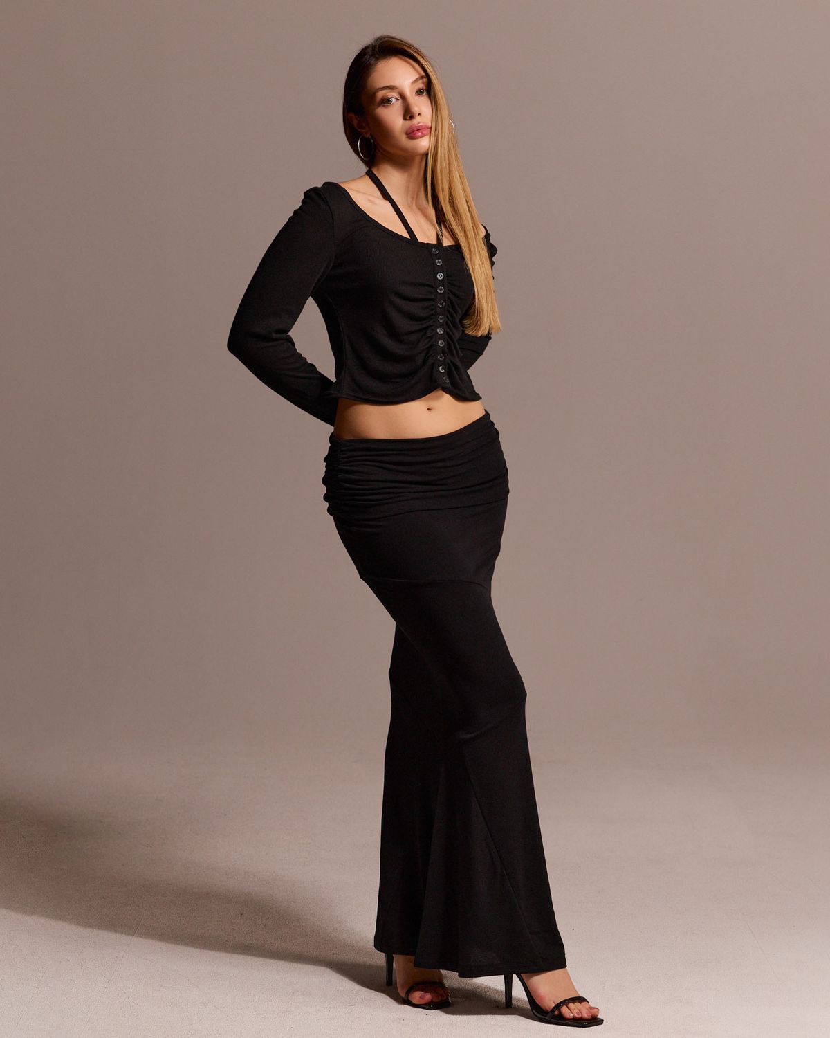 쿨시스(COOLSIS) CS SHIRRING CROP CARDIGAN-028 (BLACK)
