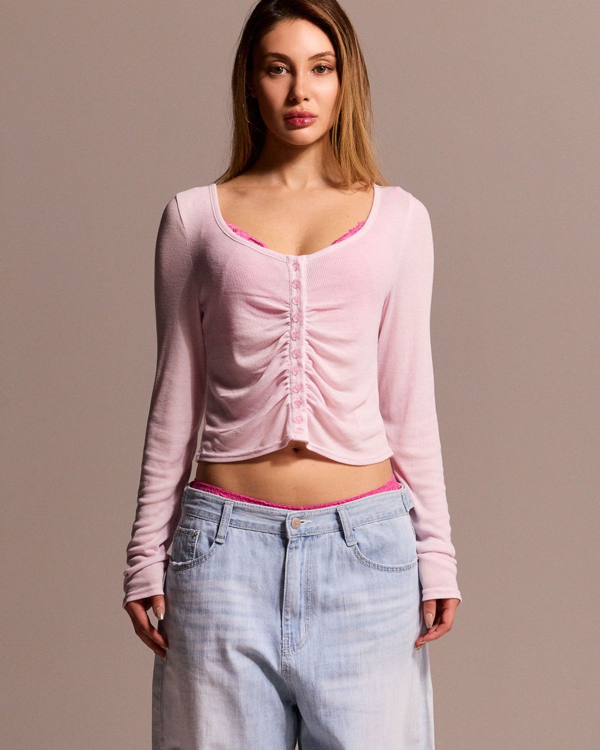 쿨시스(COOLSIS) CS SHIRRING CROP CARDIGAN-028 (PINK)