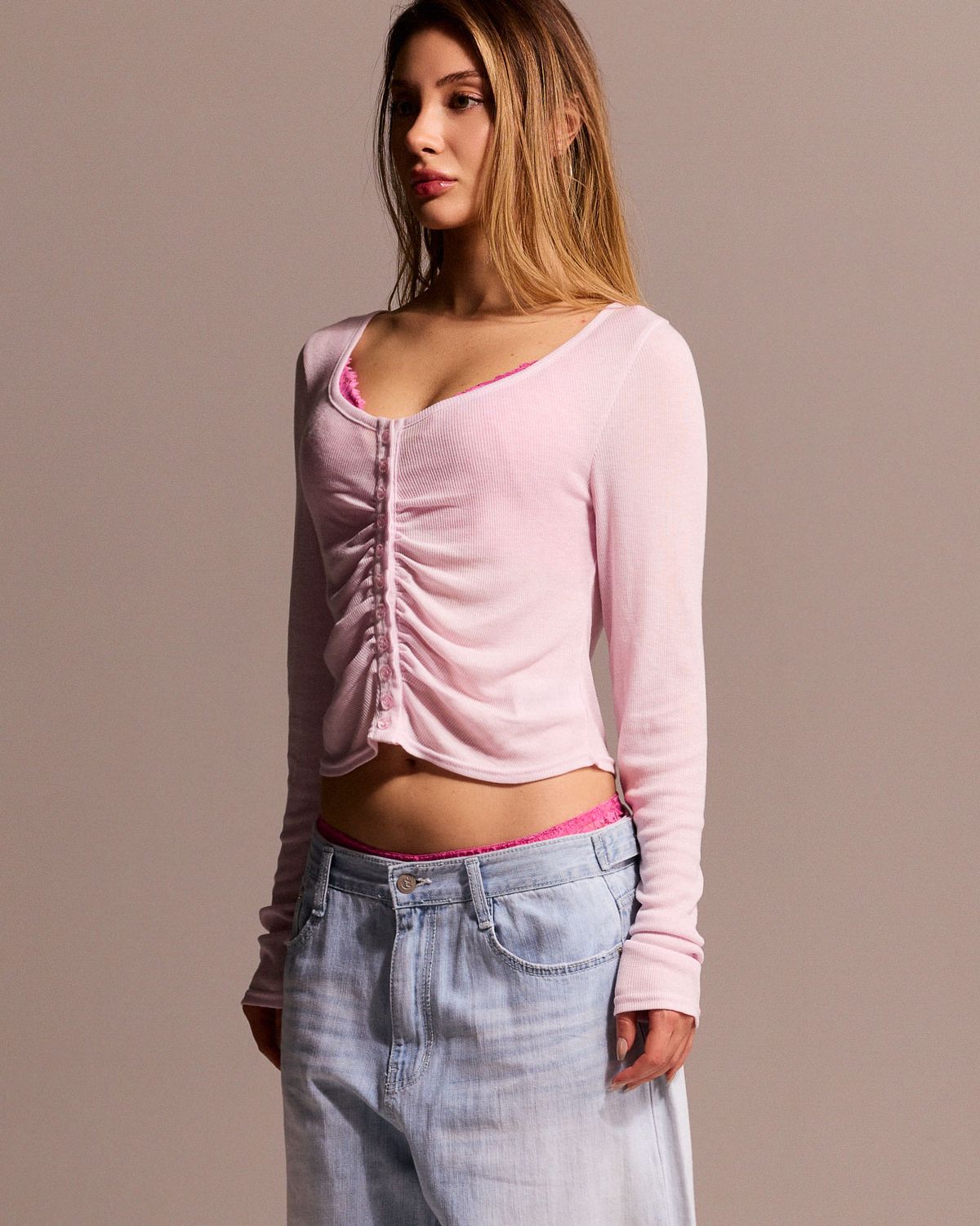 쿨시스(COOLSIS) CS SHIRRING CROP CARDIGAN-028 (PINK)