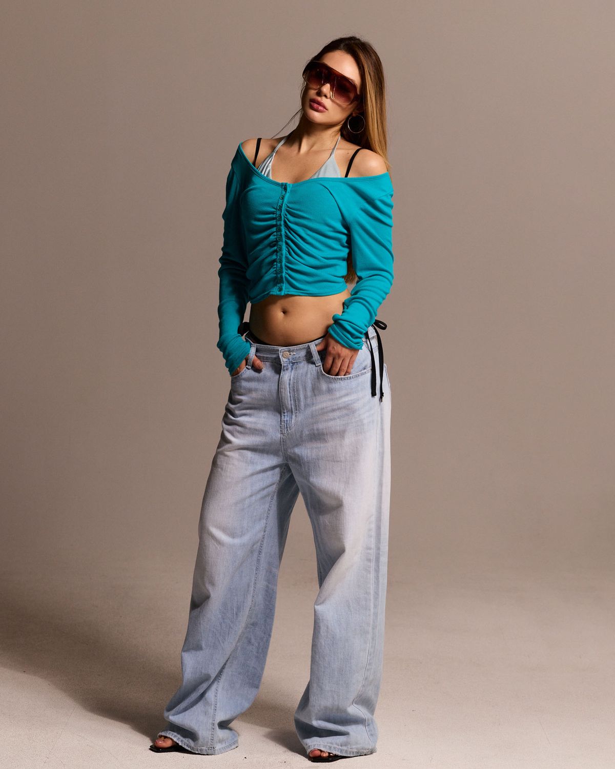 쿨시스(COOLSIS) CS SHIRRING CROP CARDIGAN-028 (BLUE)