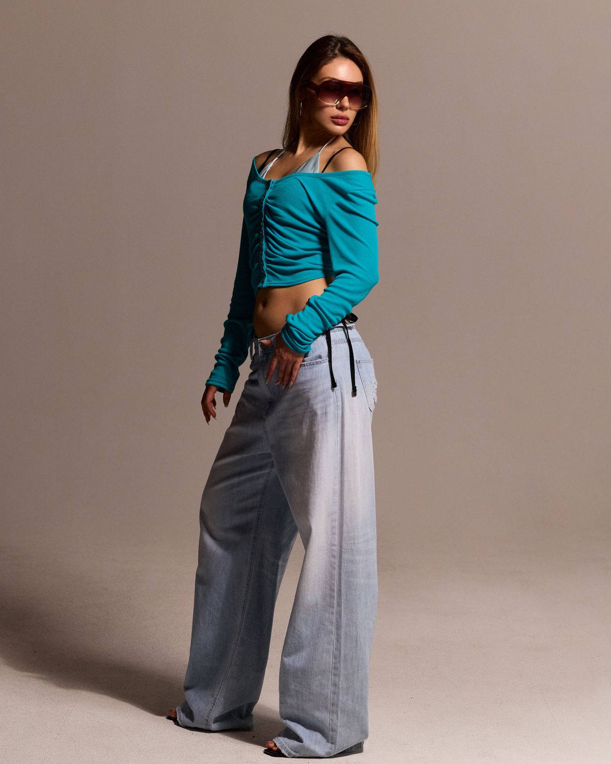 쿨시스(COOLSIS) CS SHIRRING CROP CARDIGAN-028 (BLUE)