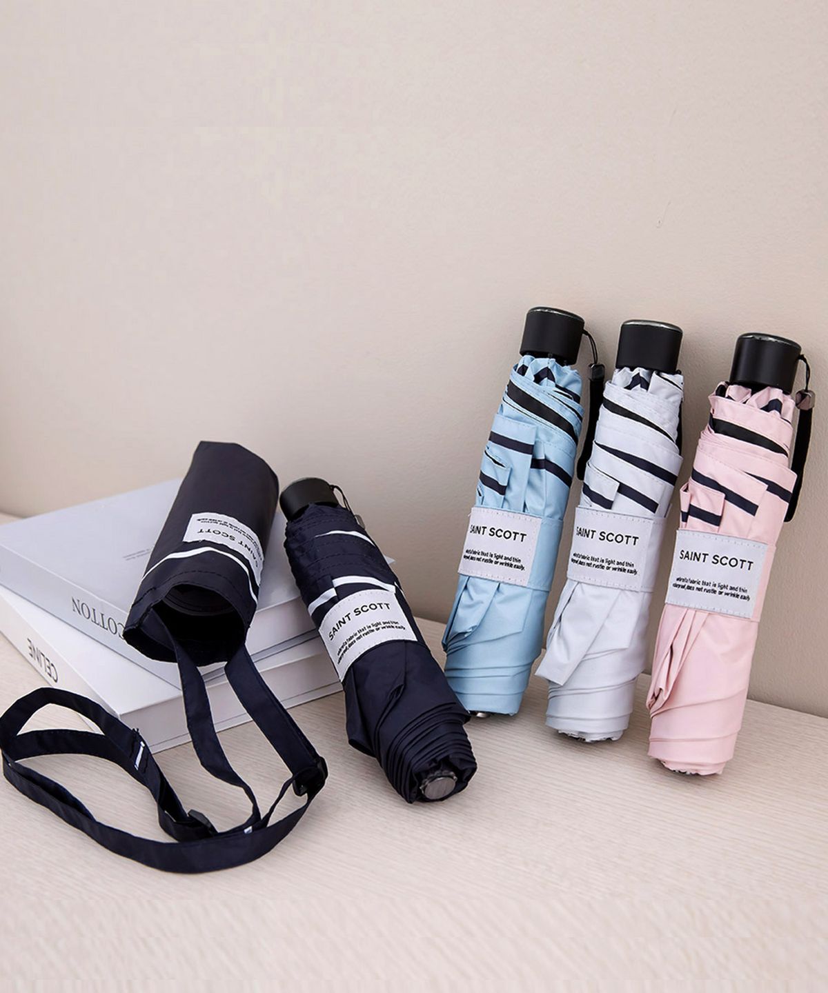 세인트스코트 우산(SAINT SCOTT UMBRELLA) 3단 원라인 스트랩 슬림 암막 양우산 - 4COLOR