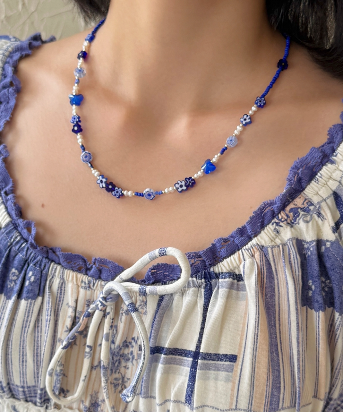 판타스틱 플래닛(FANTASTIC PLANET) blue flower pearl necklace