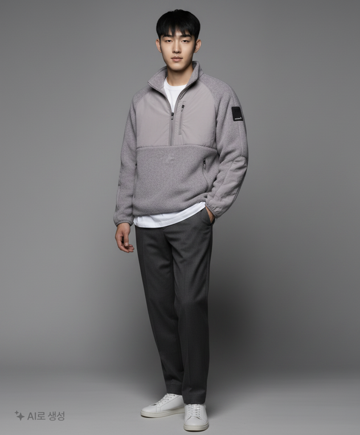 골든베어(GOLDEN BEAR) Stand Collar Hybrid Fleece Half Zip-up_G4TAW23561GYX L