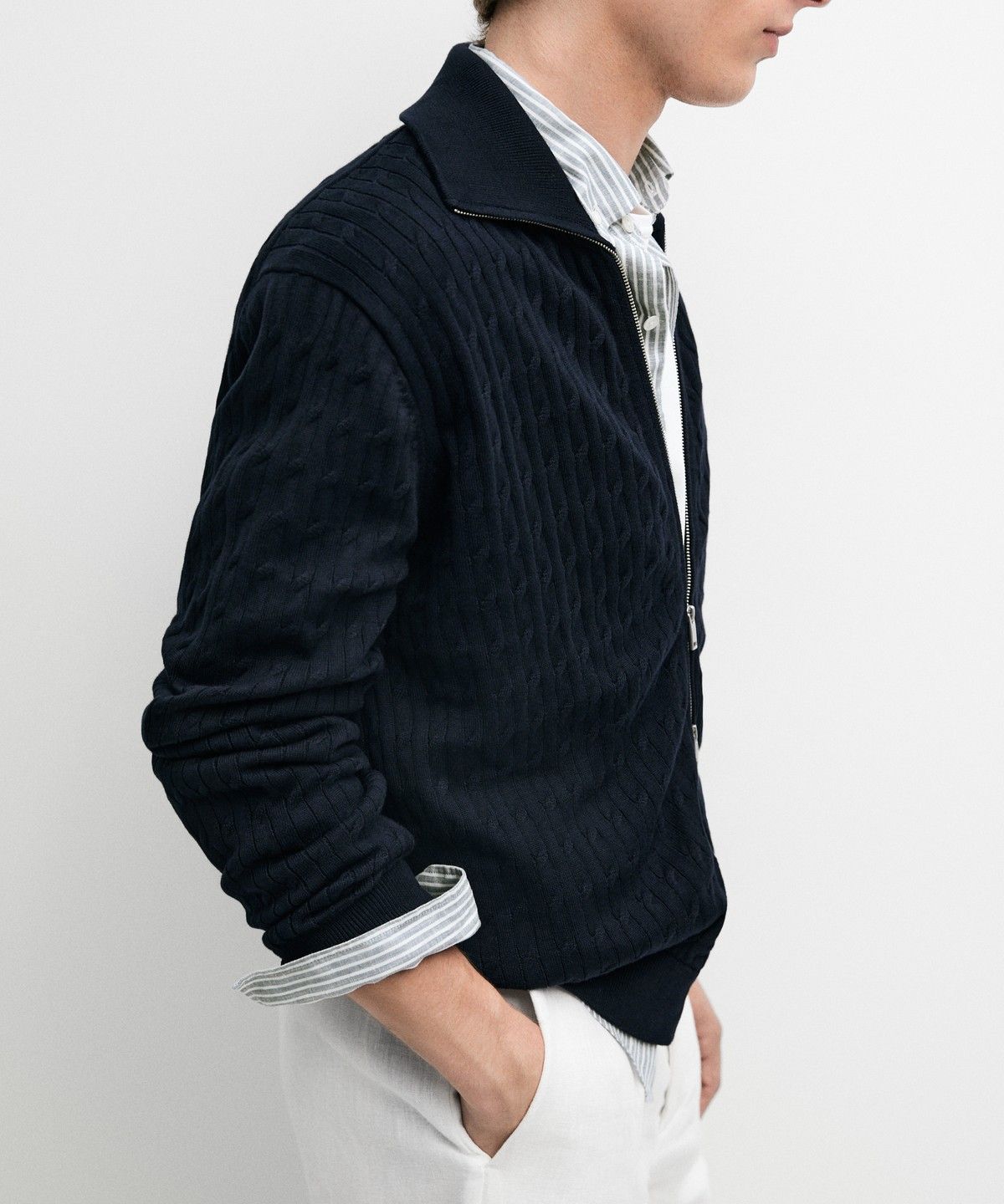 마시모두띠(MASSIMO DUTTI) 100% 코튼 브레이드 니트 가디건