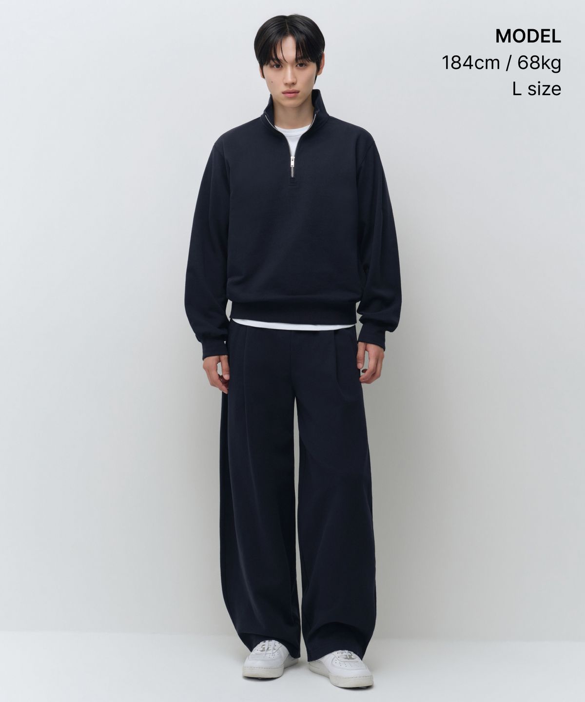 무신사 스탠다드(MUSINSA STANDARD) 원 턱 와이드 라운지 스웨트 팬츠 [네이비]
