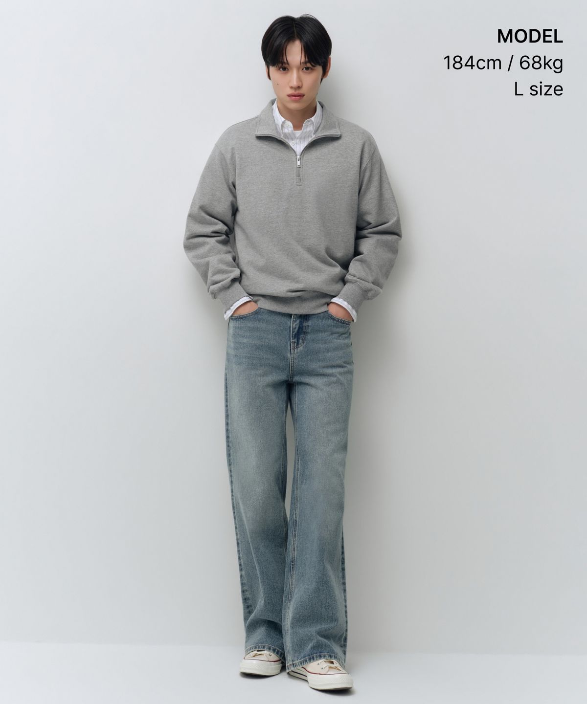 무신사 스탠다드(MUSINSA STANDARD) 쿼터 집 스웨트셔츠 [미디엄 그레이]