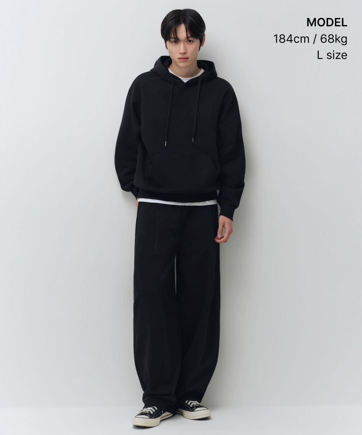 무신사 스탠다드(MUSINSA STANDARD) 오버사이즈 후디드 스웨트셔츠 [블랙]