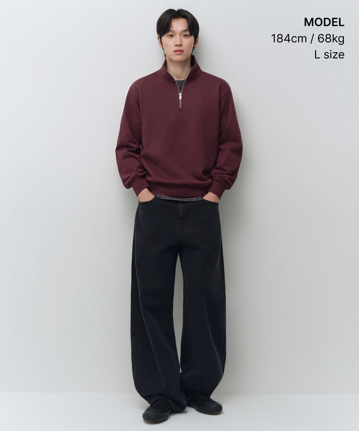 무신사 스탠다드(MUSINSA STANDARD) 쿼터 집 스웨트셔츠 [버건디]