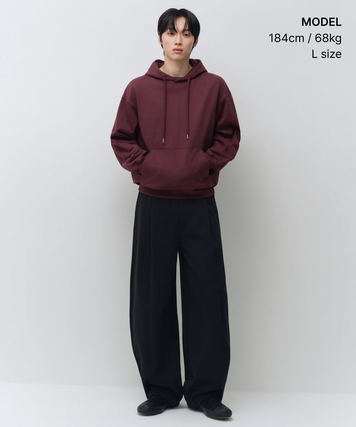무신사 스탠다드(MUSINSA STANDARD) 오버사이즈 후디드 스웨트셔츠 [버건디]