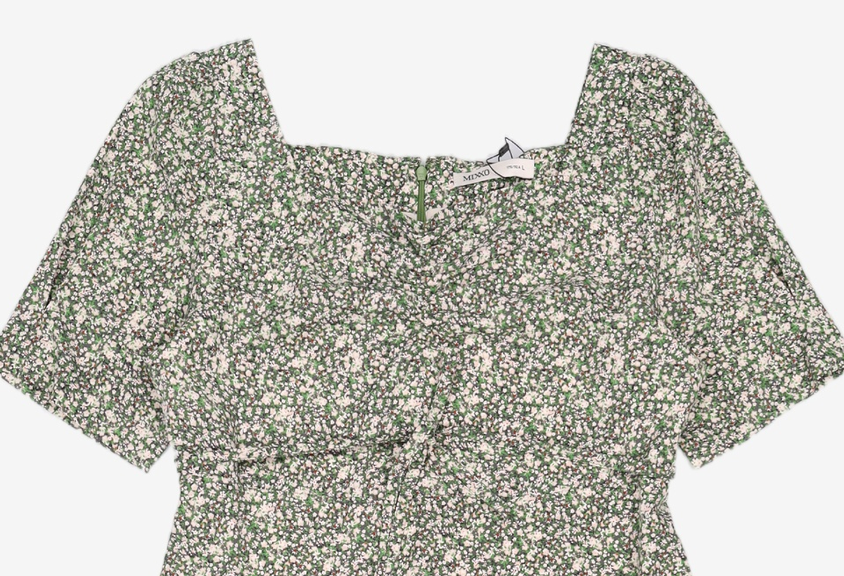 미쏘(MIXXO) 플라워패턴 셔링디테일 원피스 MIWOWB822G L
