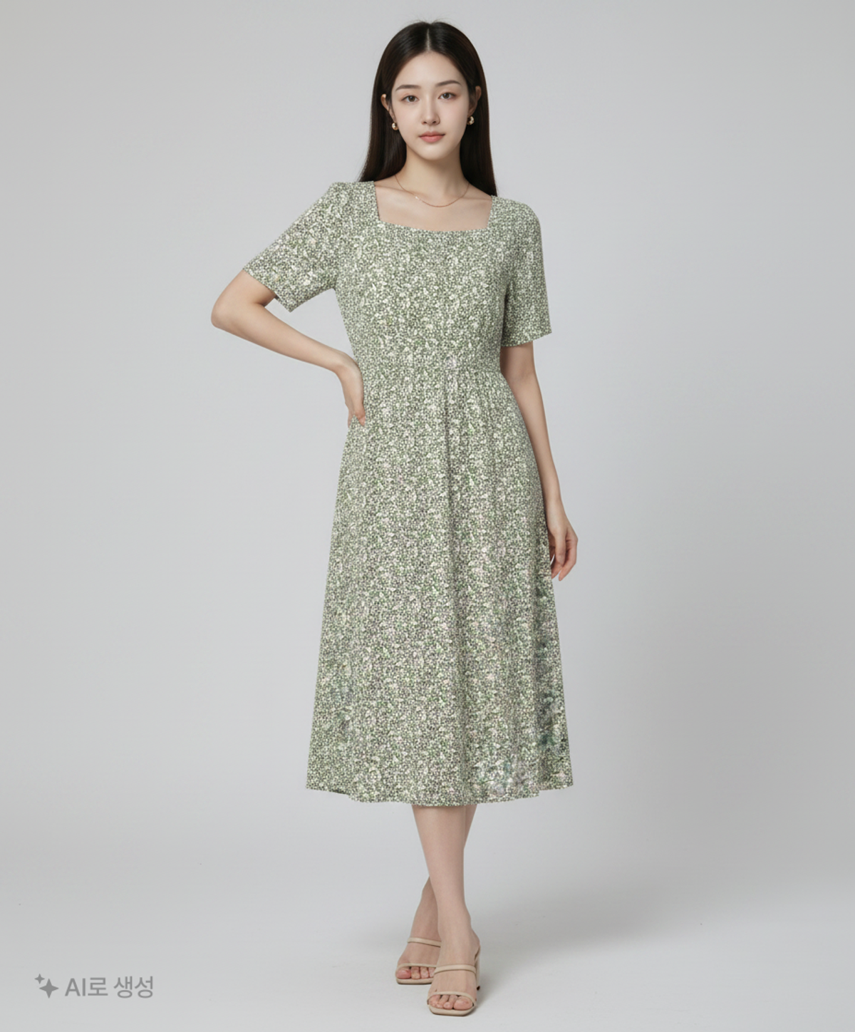 미쏘(MIXXO) 플라워패턴 셔링디테일 원피스 MIWOWB822G L