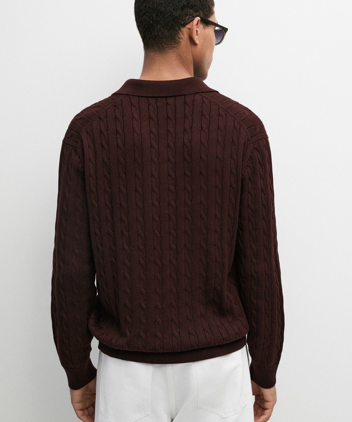 마시모두띠(MASSIMO DUTTI) 100% 코튼 케이블 니트 폴로 스웨터