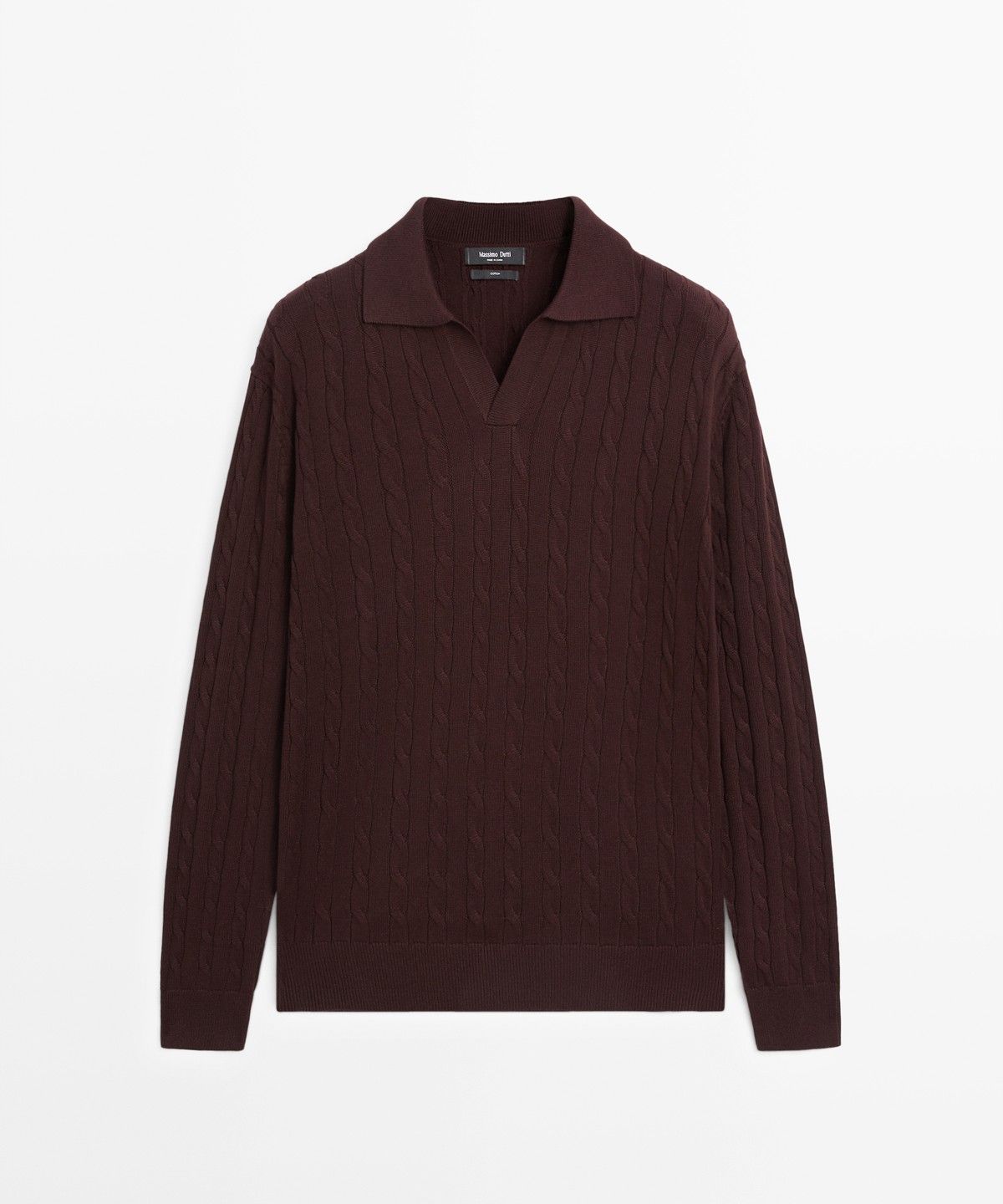마시모두띠(MASSIMO DUTTI) 100% 코튼 케이블 니트 폴로 스웨터