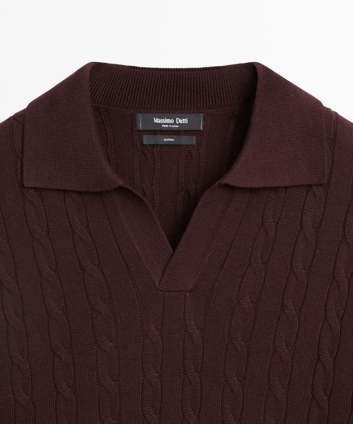 마시모두띠(MASSIMO DUTTI) 100% 코튼 케이블 니트 폴로 스웨터
