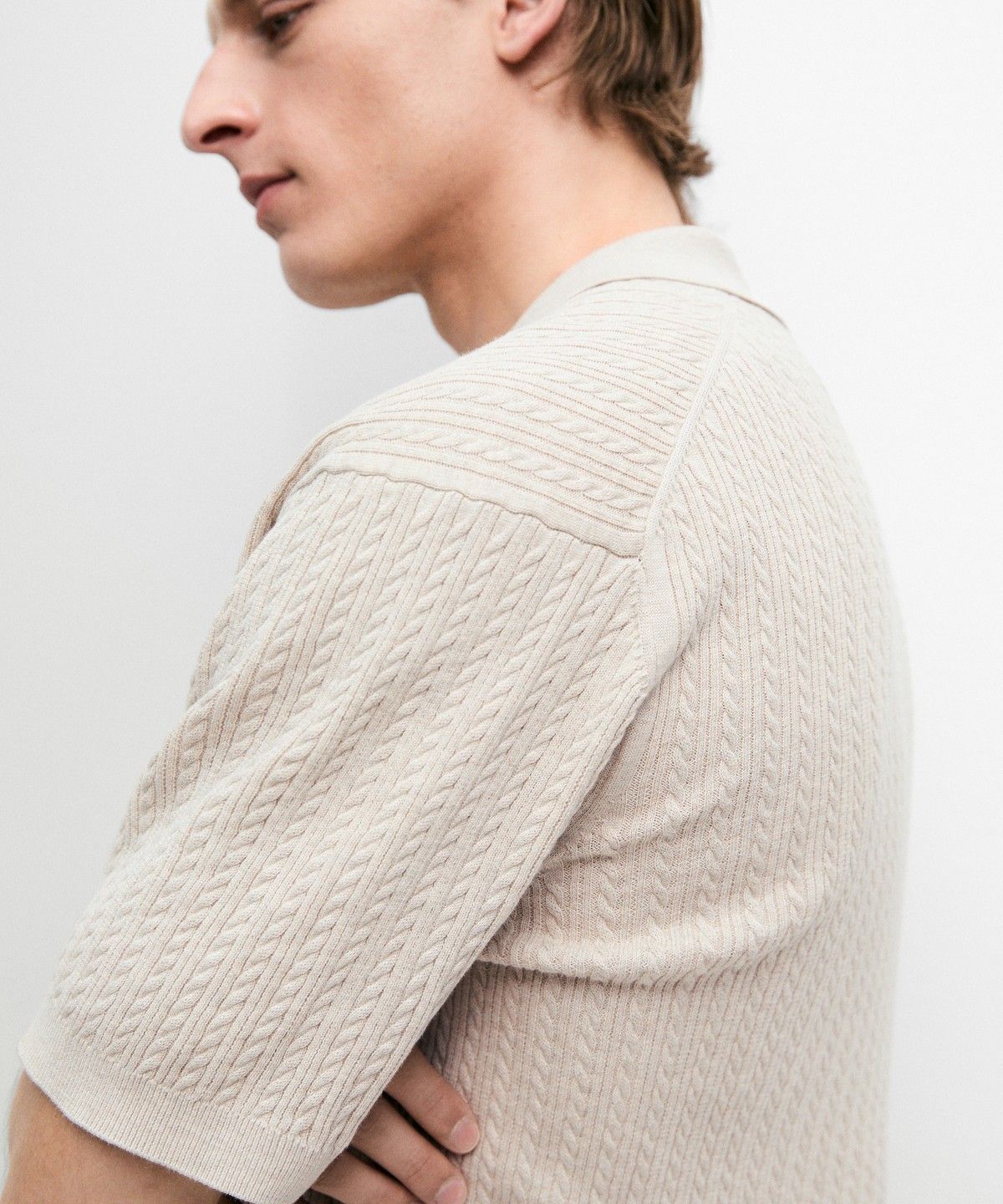 마시모두띠(MASSIMO DUTTI) 100% 코튼 케이블 니트 폴로 스웨터